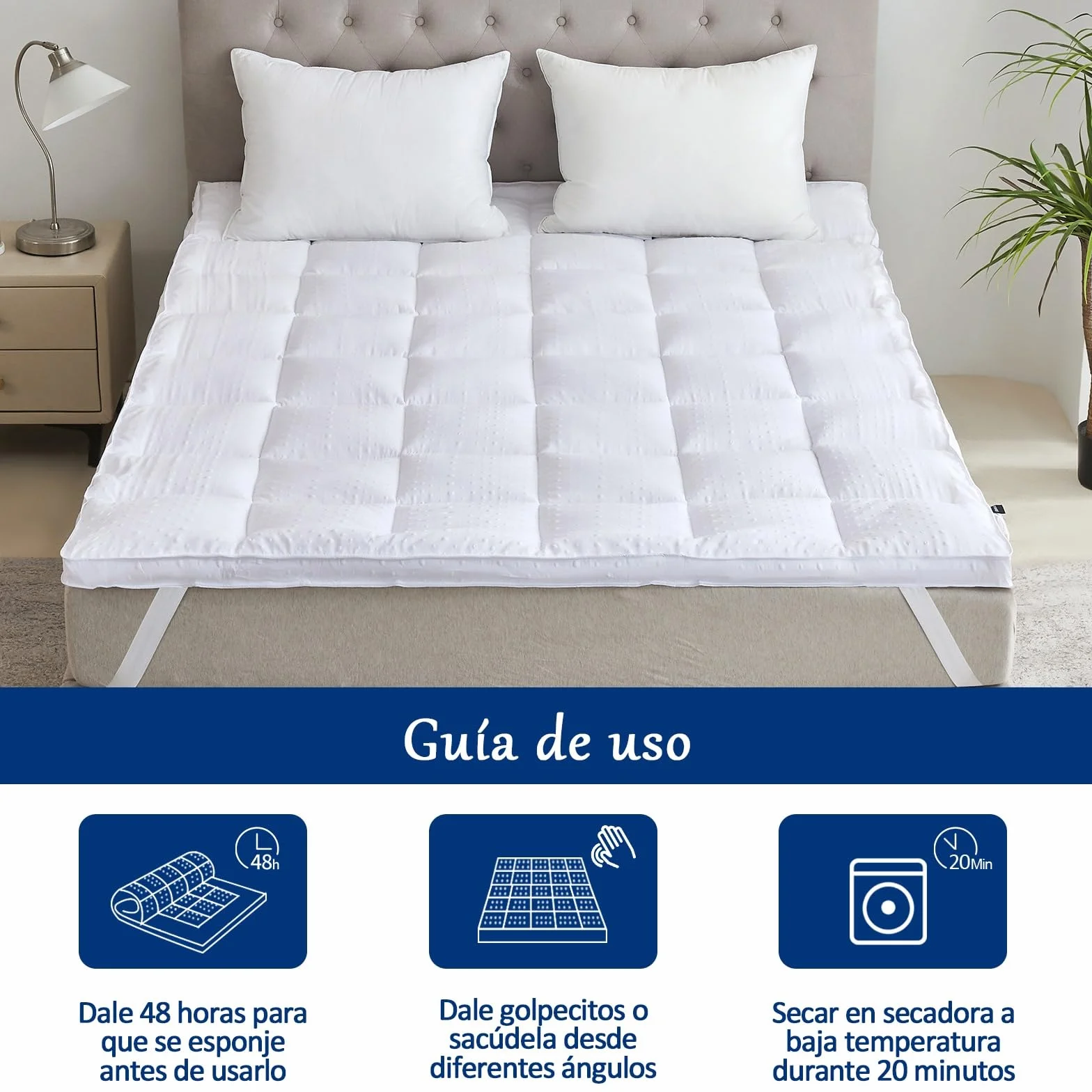 Bedecor Sobrecolchon de Microfibra 150x200, Muy Suave y Comodo Cubre Colchon con Diseño Antideslizante, 3D Massage Bubbles Lujoso Topper 150x190/200
