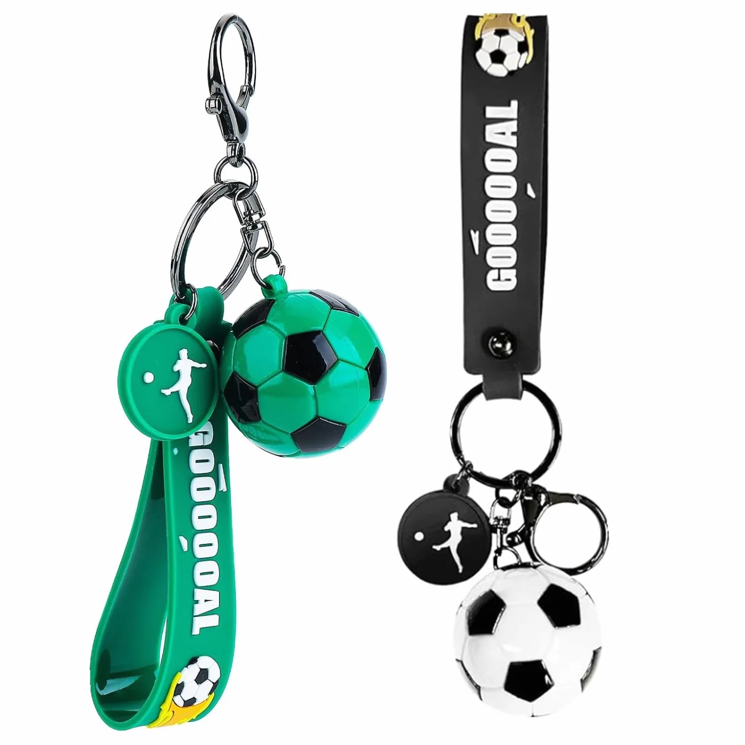 Pack de 2 Llaveros de Fútbol de Silicona Suave Negro y Verde para Adolescentes y Fanáticos