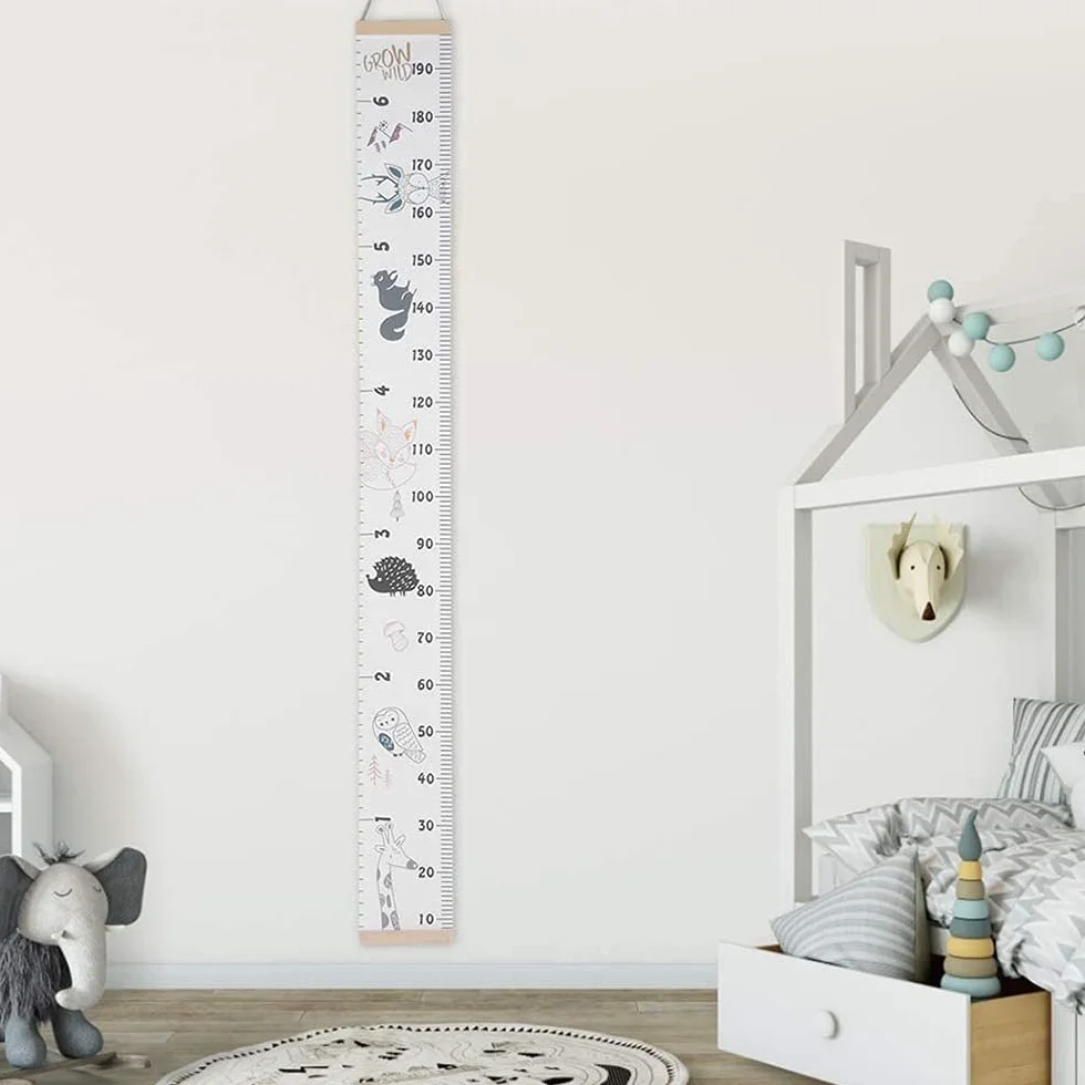 Tabla de Altura de Pared para Bebés, Lienzo y Madera Retirable, Crecimiento Infantil
