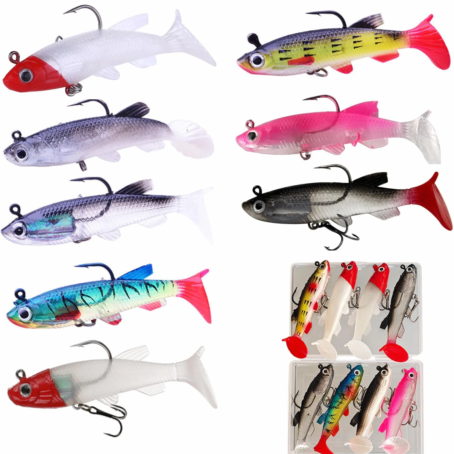 SURALIN Juego de 8 señuelos de pesca premontados con punta de plomo, cebo de pesca de depredador giratorio artificial, cebo artificial giratorio en el mar