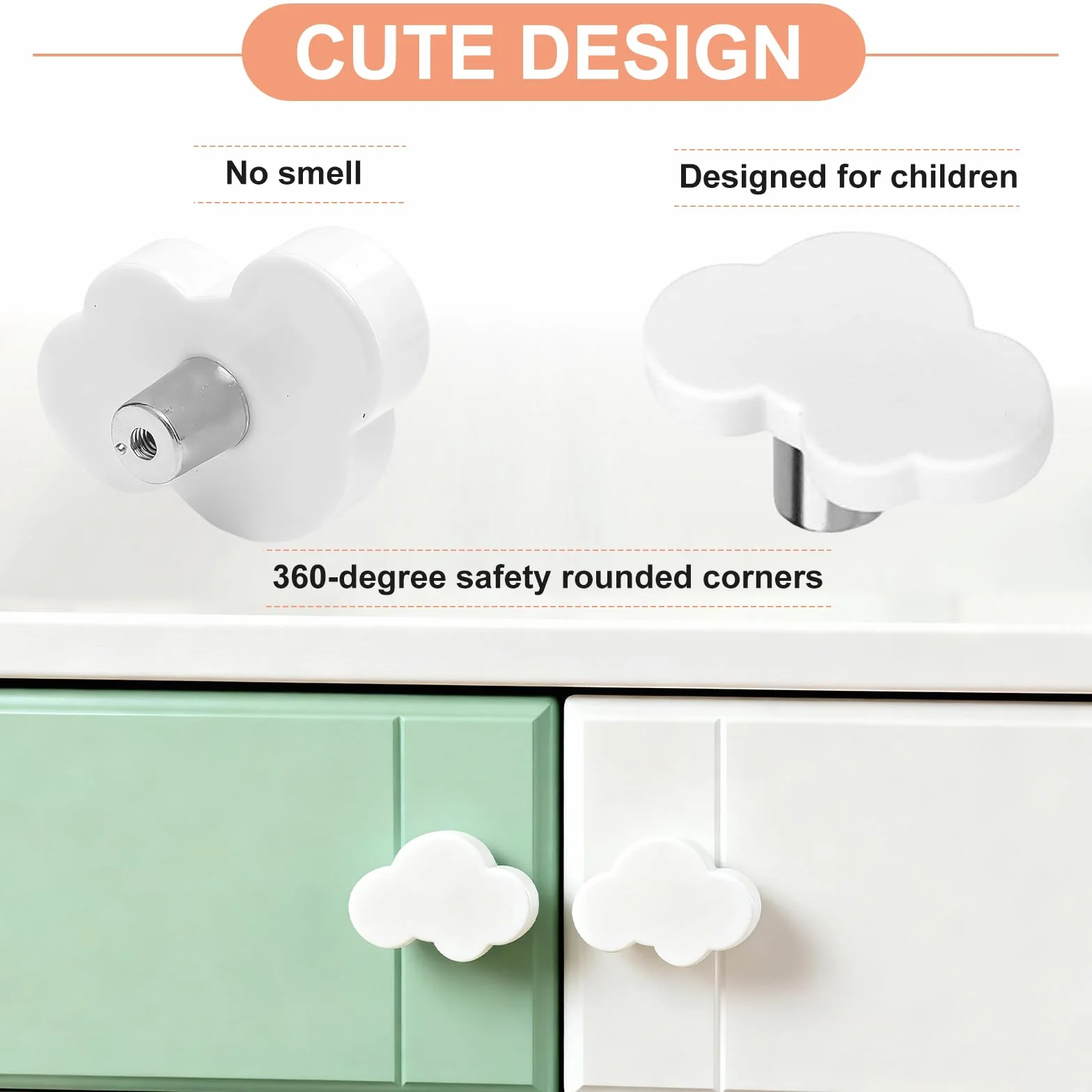 6 Piezas Tiradores Infantiles para Cajones y Armarios,con Diseño de Nube y Estrella Pomos de Goma Suave para Habitaciones de Niños Seguro Divertido y Decorativo para Tiradores de Armario