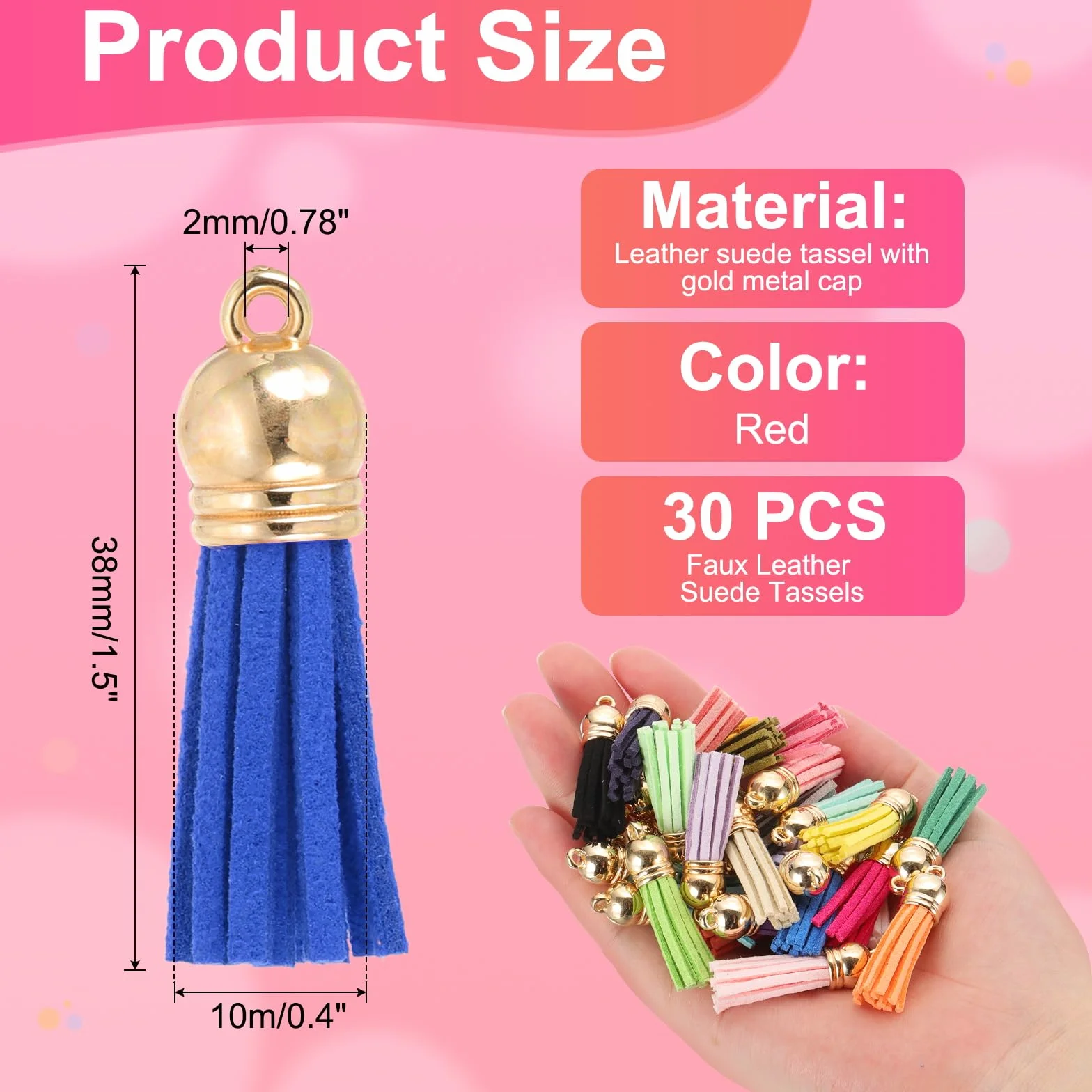 PATIKIL Borlas Cuero 1,5 Pulgadas, 30 Piezas borlas Gamuza sintética con Tapa Dorada para Llavero, Manualidades, decoración, Bolsos, Pulseras, fabricación Joyas, Llavero, Azul