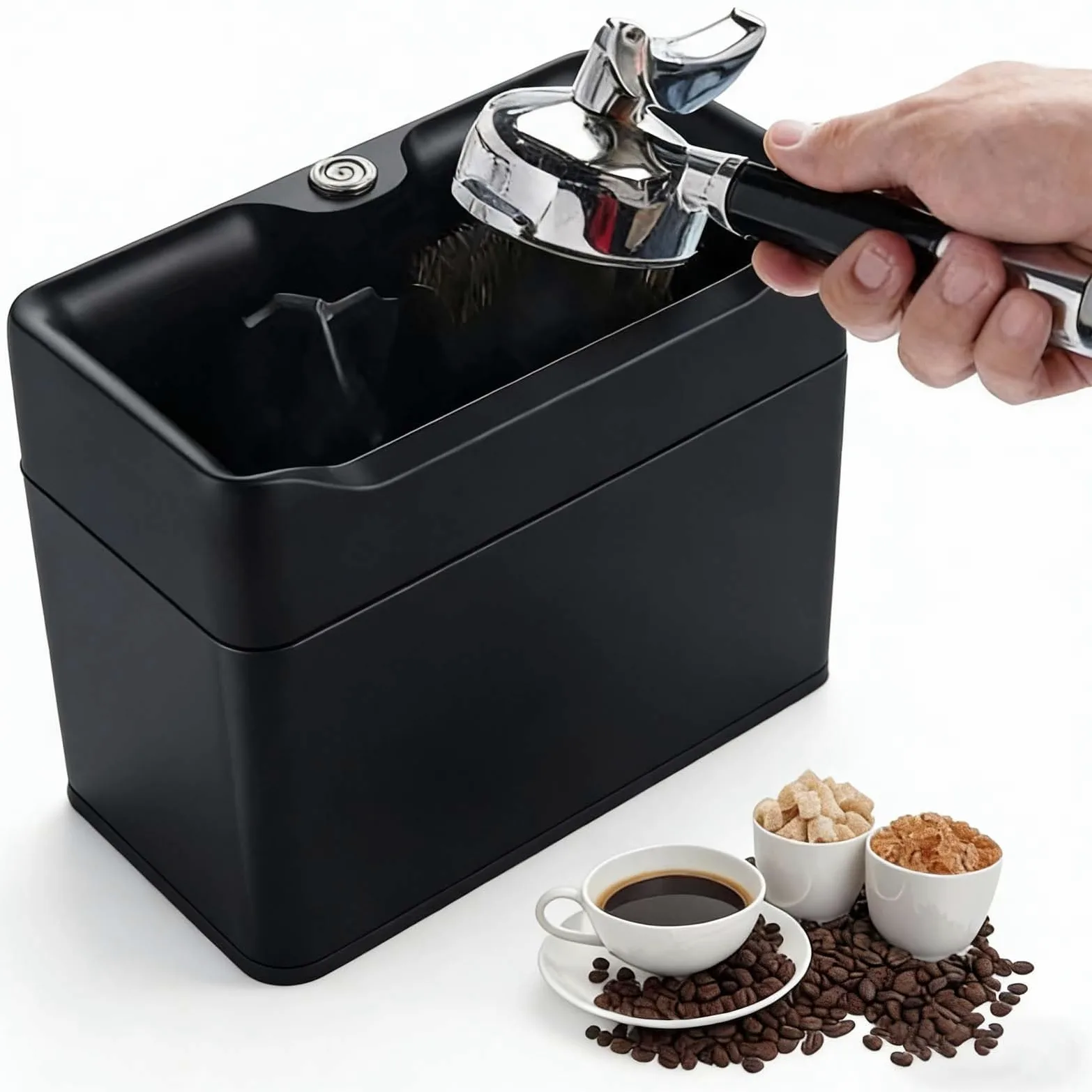Máquina limpiadora de portafiltros de café eléctrica, dispositivo automático de limpieza de suelo con cepillos duales, 340 RPM, se adapta a 58 mm y 51 mm, ideal para uso comercial y doméstico