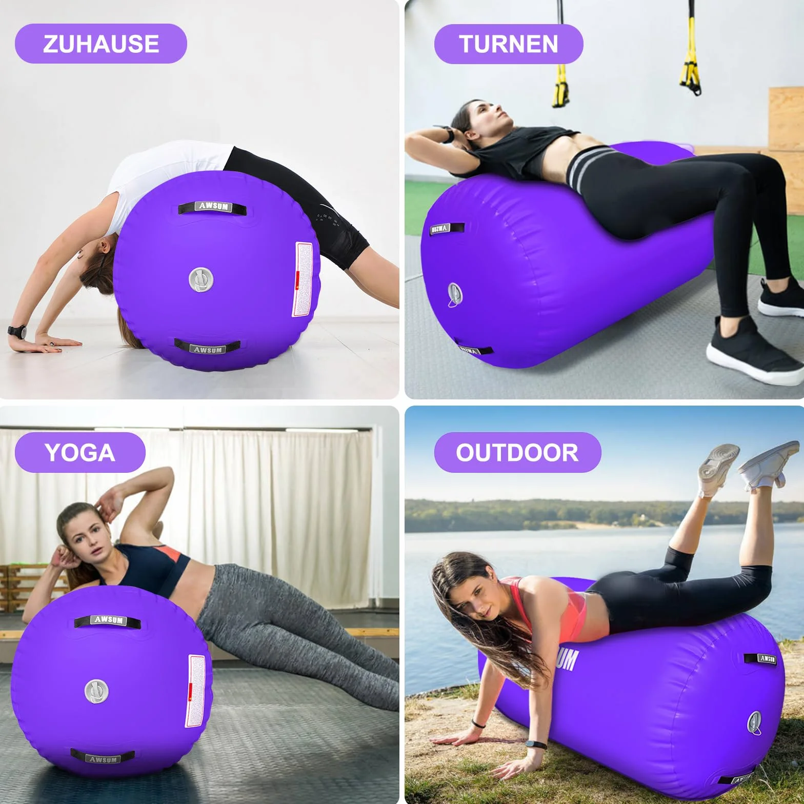 Rodillo inflable de aire 100/120 cm con bomba de aire para yoga entrenamiento de equilibrio