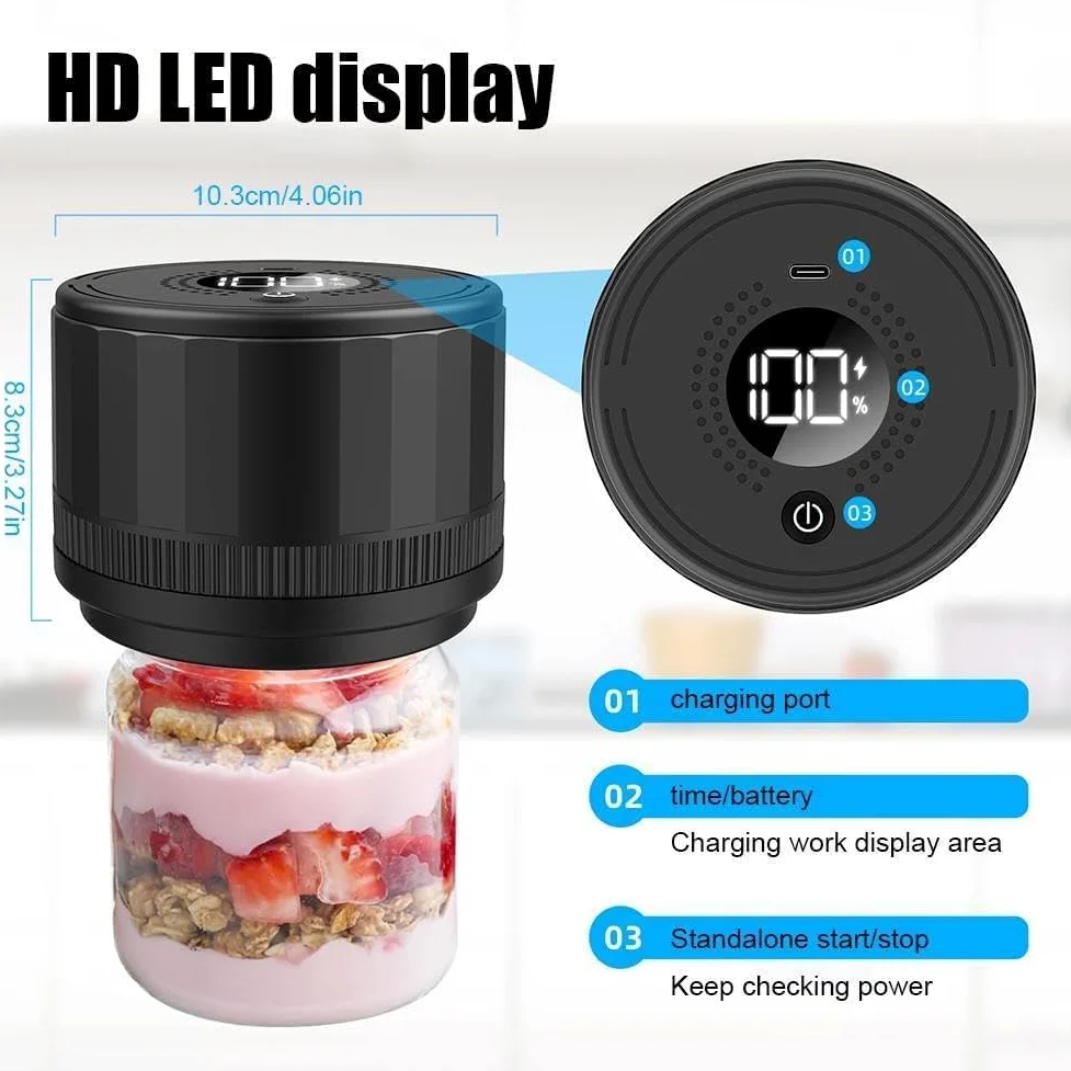 Sellador al vacío de tarros Mason, Kit de Sellado al vacío de Alimentos con Parada automática, Recargable por USB, máquina de Sellado al vacío para Almacenamiento y fermentación de Alimentos