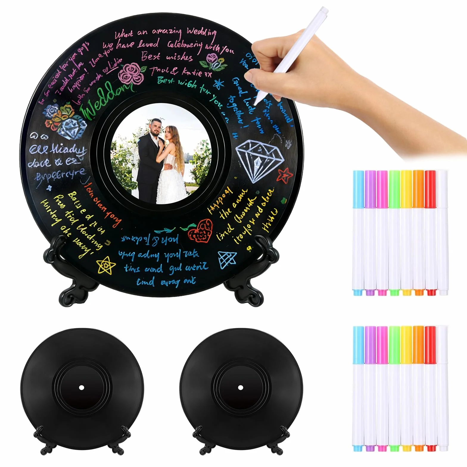 2 unidades de libro de visitas de vinilo, alternativa al libro de invitados de boda, foto personalizada, libro de visitas, alternativa con bolígrafo y soporte para aniversario de boda, cumpleaños