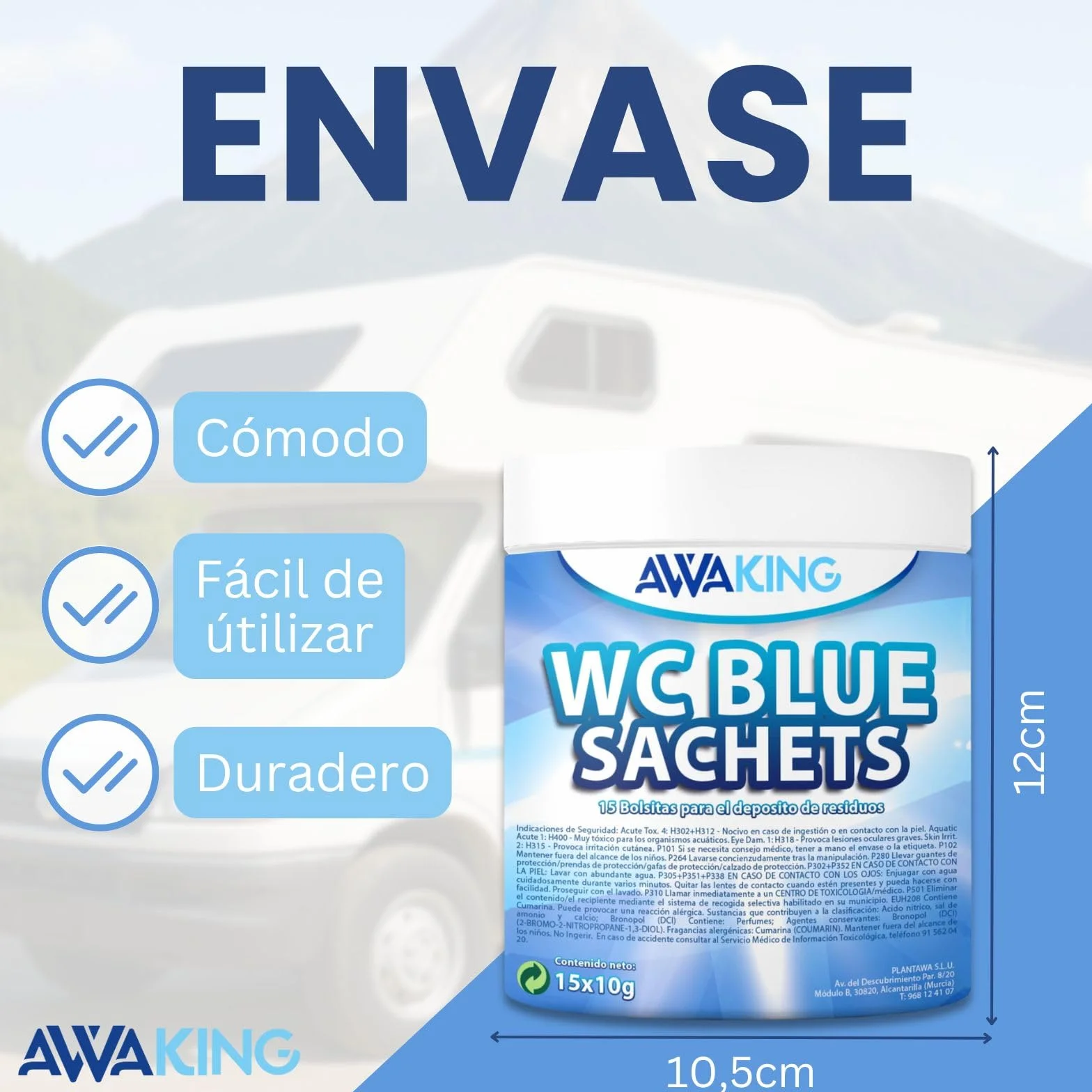 Pastillas WC Quimico Autocaravana AWAKING Blue Sachets 15ud Higieniza Desodoriza Concentrada