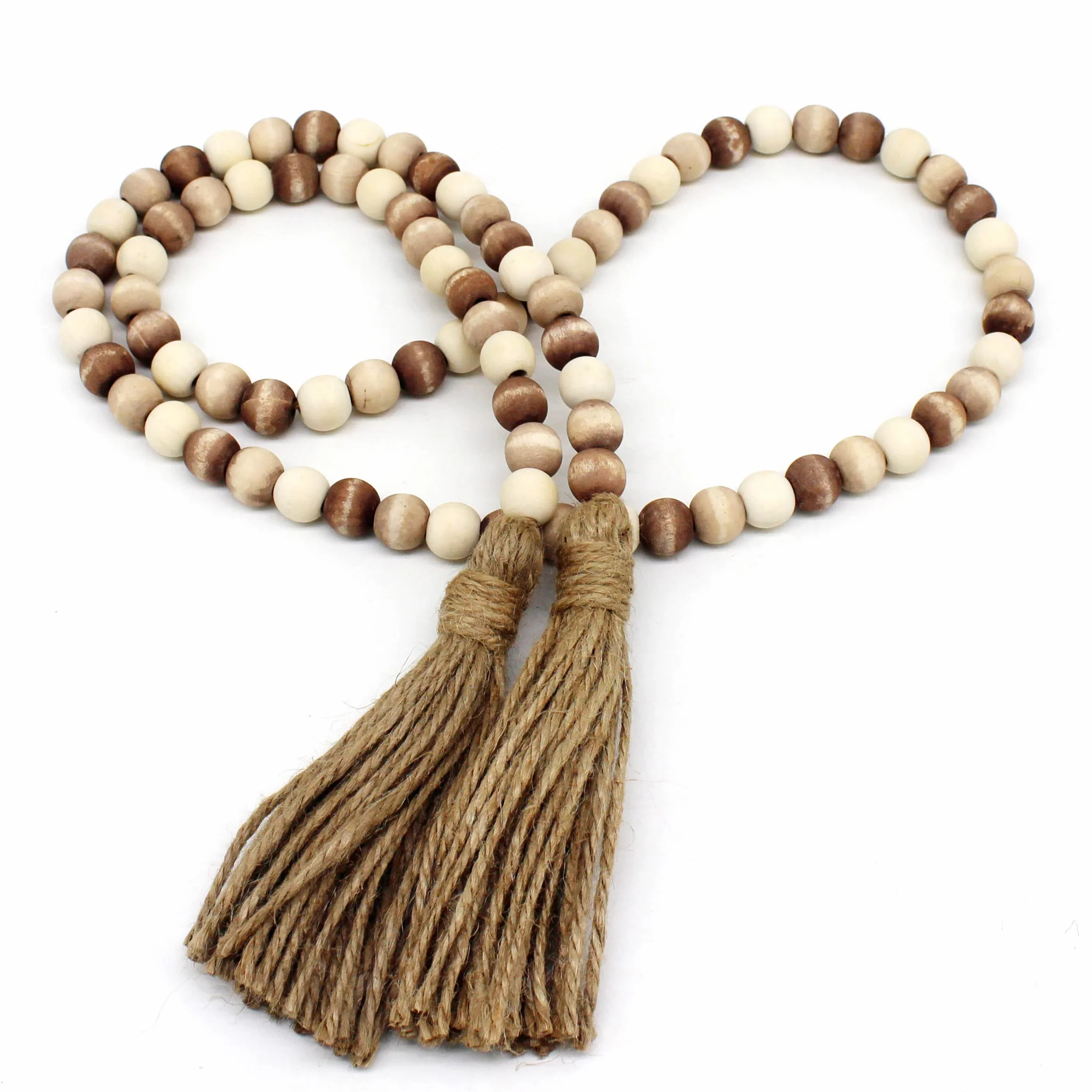 CVHOMEDECO. Guirnalda de Cuentas de Madera con borlas, Estilo rústico para oración de Madera, para Colgar en la Pared, decoración del hogar, Festival, Mezcla Envejecida