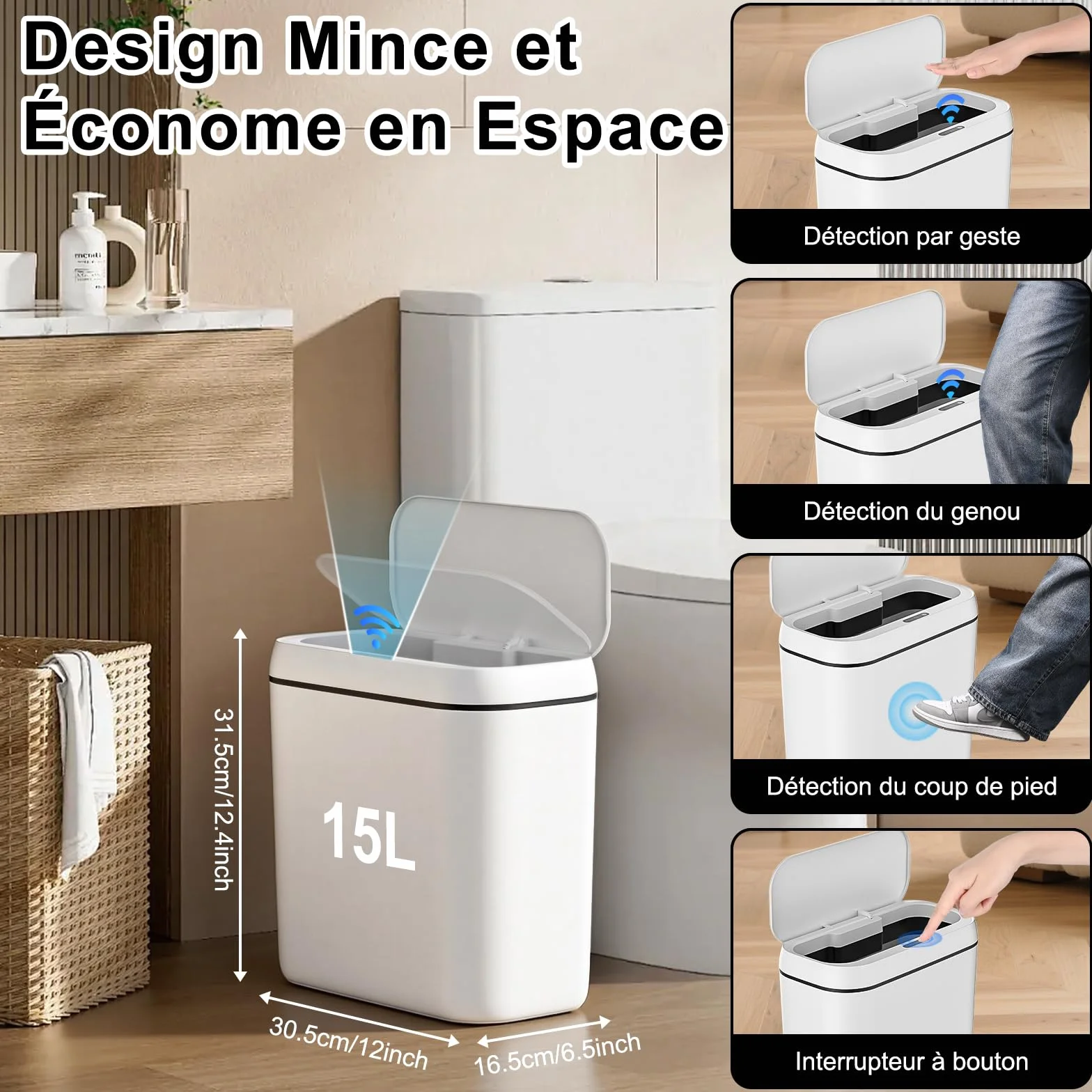 Cubo de Basura Inteligente Silencioso Cubo Basura Automatico Carga USB Cubos Basuras con Sensor Papelera Inteligente Papelera Baño con Sensor para Cocinas, Oficinas, Salones y Baños