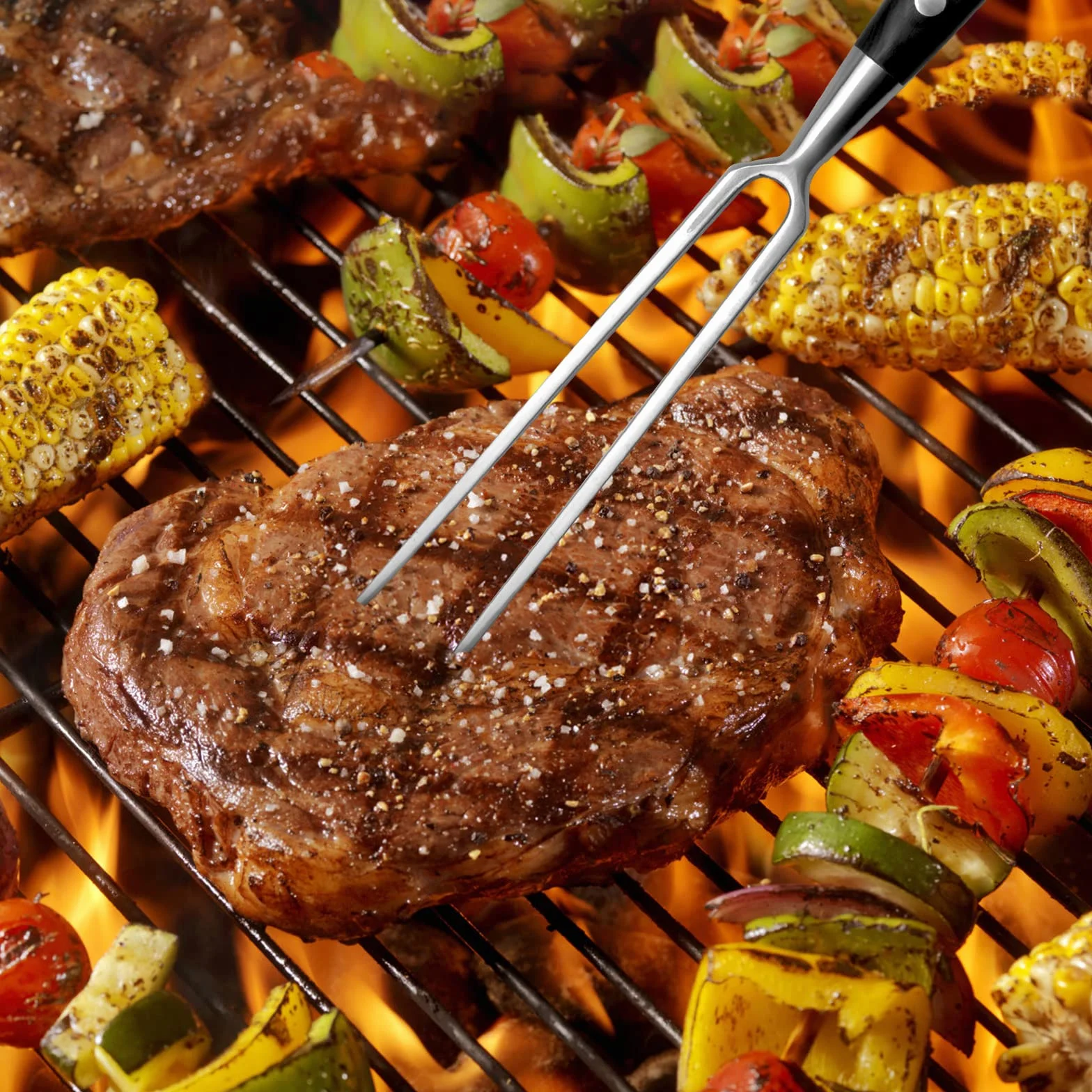 TNSLAND Tenedor para trinchar, Chuleton acero inoxidable, Tenedor de carne de acero inoxidable con mango, 30 cm tenedor de trinchar barbacoa servir cocina para barbacoa, cocina, pavo, asado y cena