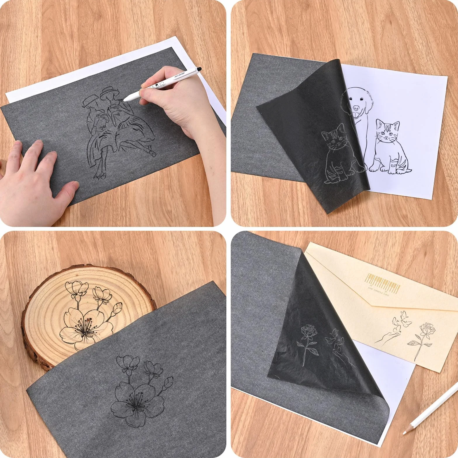 100 hojas de papel vegetal, papel carbón A4, papel vegetal para tela, papel de transferencia negro, papel carbón grafito para madera, 21 x 29,7 cm
