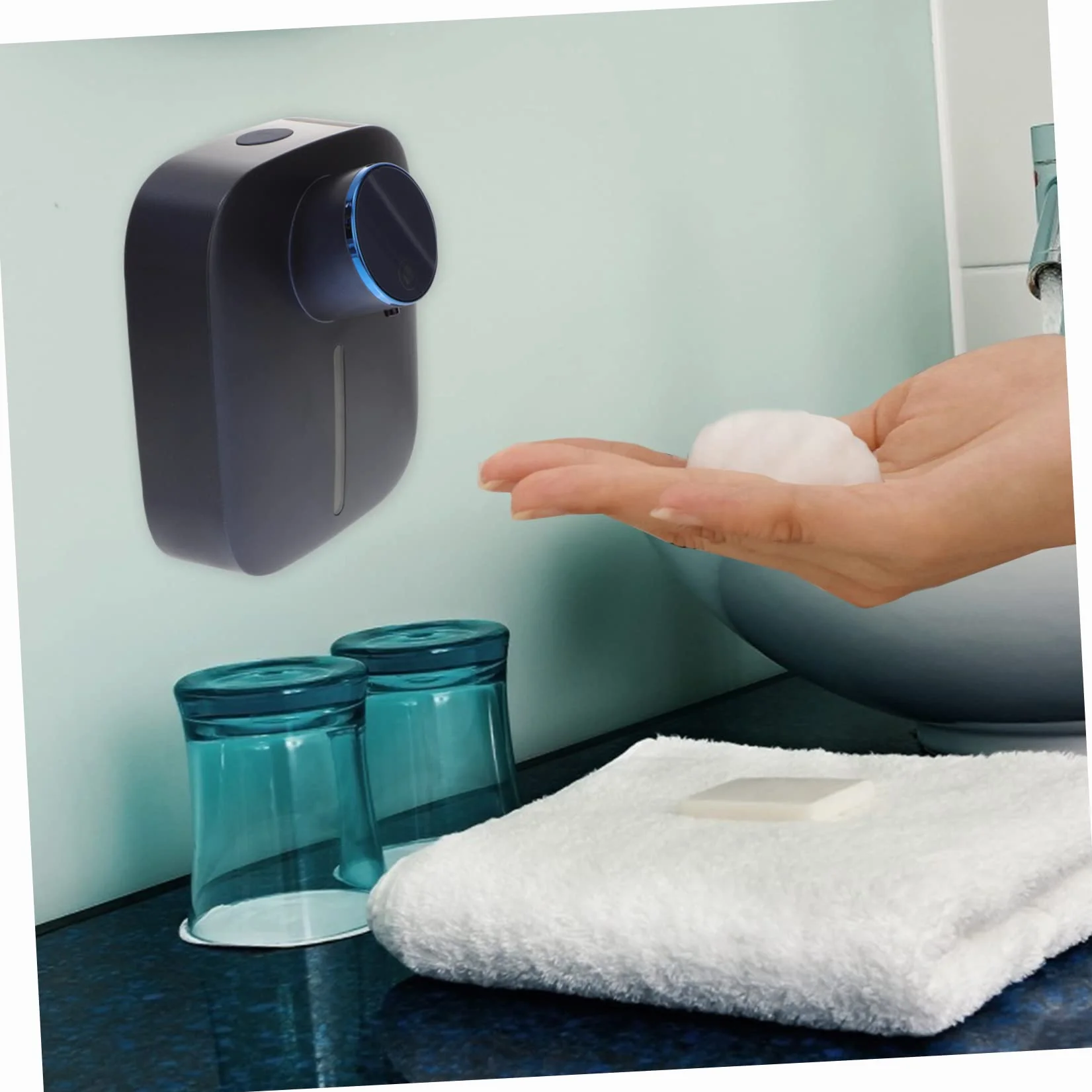 Dispensador Automático de Espuma sin Contacto X101 de Pared Abs | Recargable Usb, Depósito 320ml y Batería 1500 Mah, Cantidad Ajustable, para Baños y Aseos