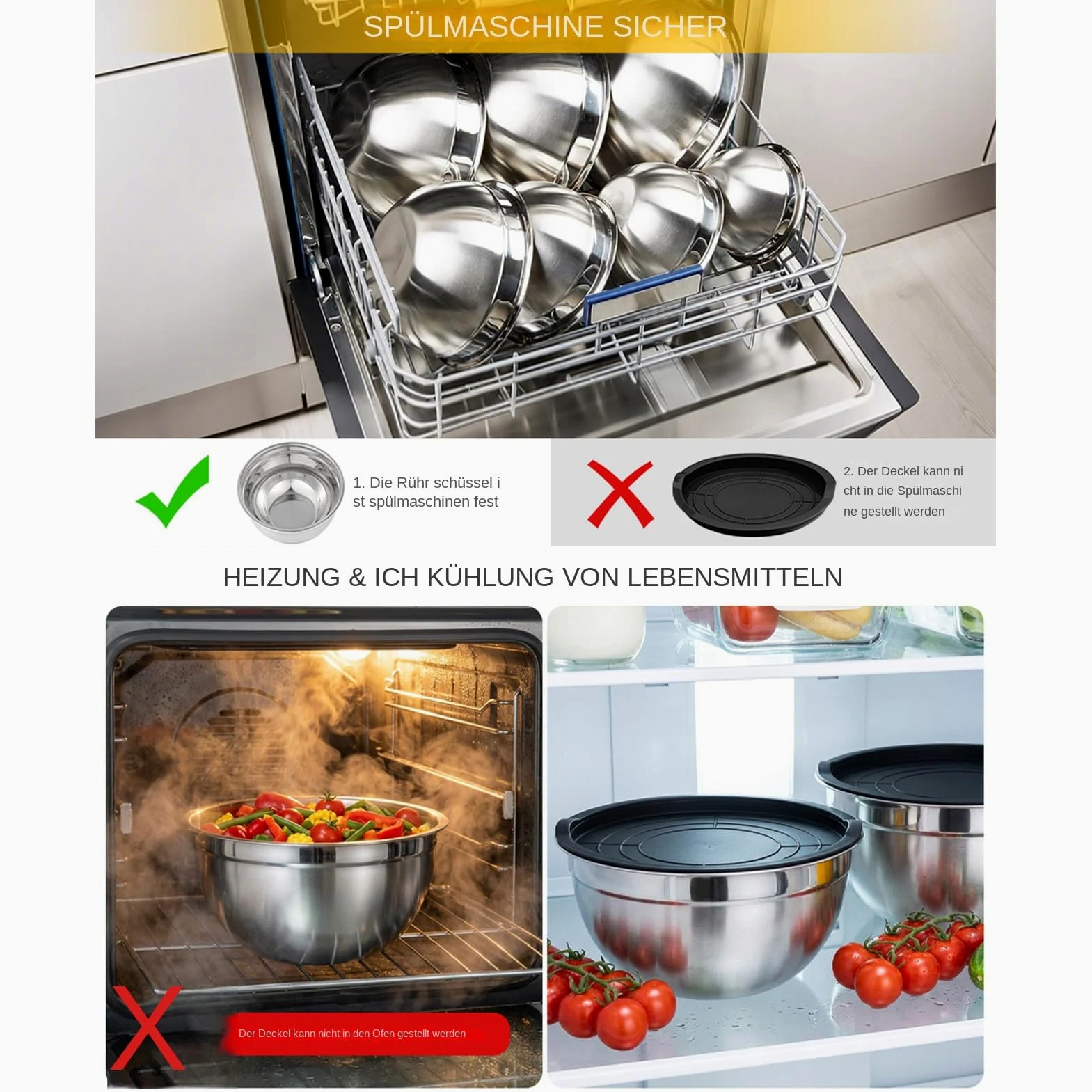 Cuenco Mezclador Con Tapa 7 Piezas De Acero Anidables Redondos | Boles Para Mezclar Y Preparar Alimentos En La Cocina para la Preparación de Salsa