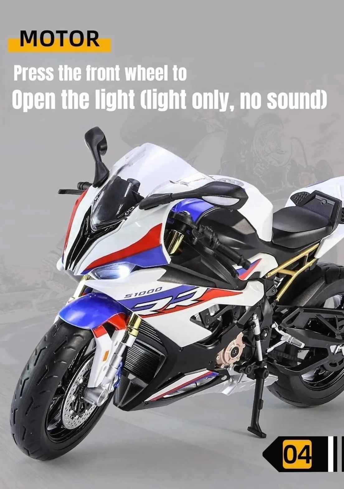 Modelo a escala de moto Moto De Juguete Iluminada, Modelo En Miniatura Metal Fundido A Presión A Escala 1/9, Regalo Colección Para BMW S1000RR S 1000RR S1000 RR
