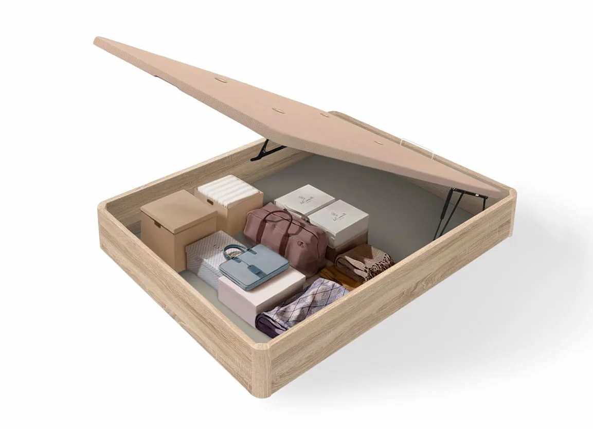 HOGAR24 ES | Canapé Abatible con Tapa Transpirable 3D y Válvulas de Transpiración | Arcón de Almacenaje Gran Capacidad | Esquinas Redondeadas | Color Roble Cambrian | Medidas: 135x190 cm