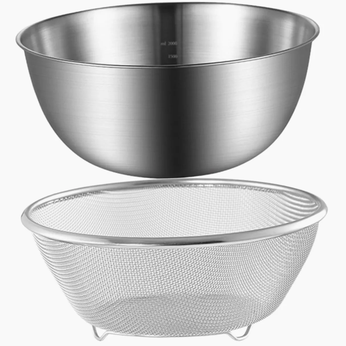 Juego de Colador de Acero Inoxidable para Cocina, 2 Piezas | Malla Fina, Base Plana y Drenaje Estable, Apto para Verduras y Huevos, Acabado Plata