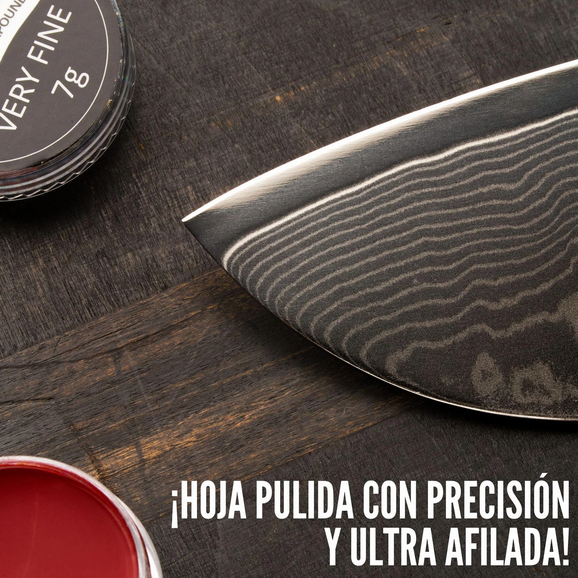 BACHER Premium Asentador de Cuero Strop para Cuchillos Paleta de madera dura cubierta concuero de curtido vegetal de 1/8"de grosor. Incluye un kit de 4 compuestos de afilado.