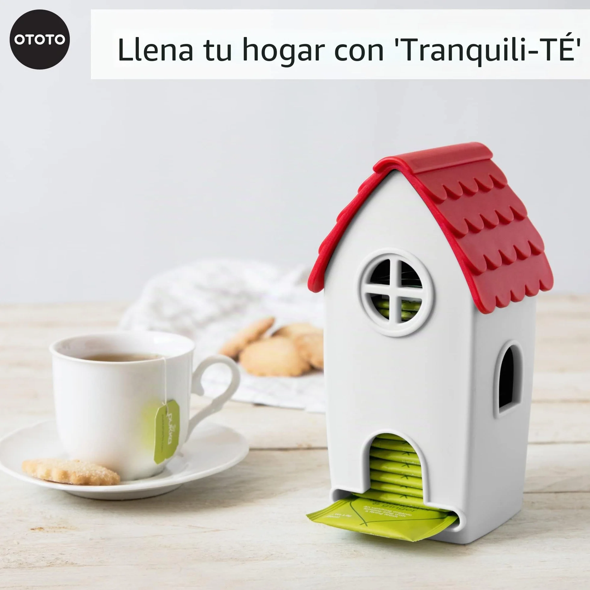 Ototo - Caseta porta bolsitas de té, blanco/rojo, 19 x 10 x 9 cm
