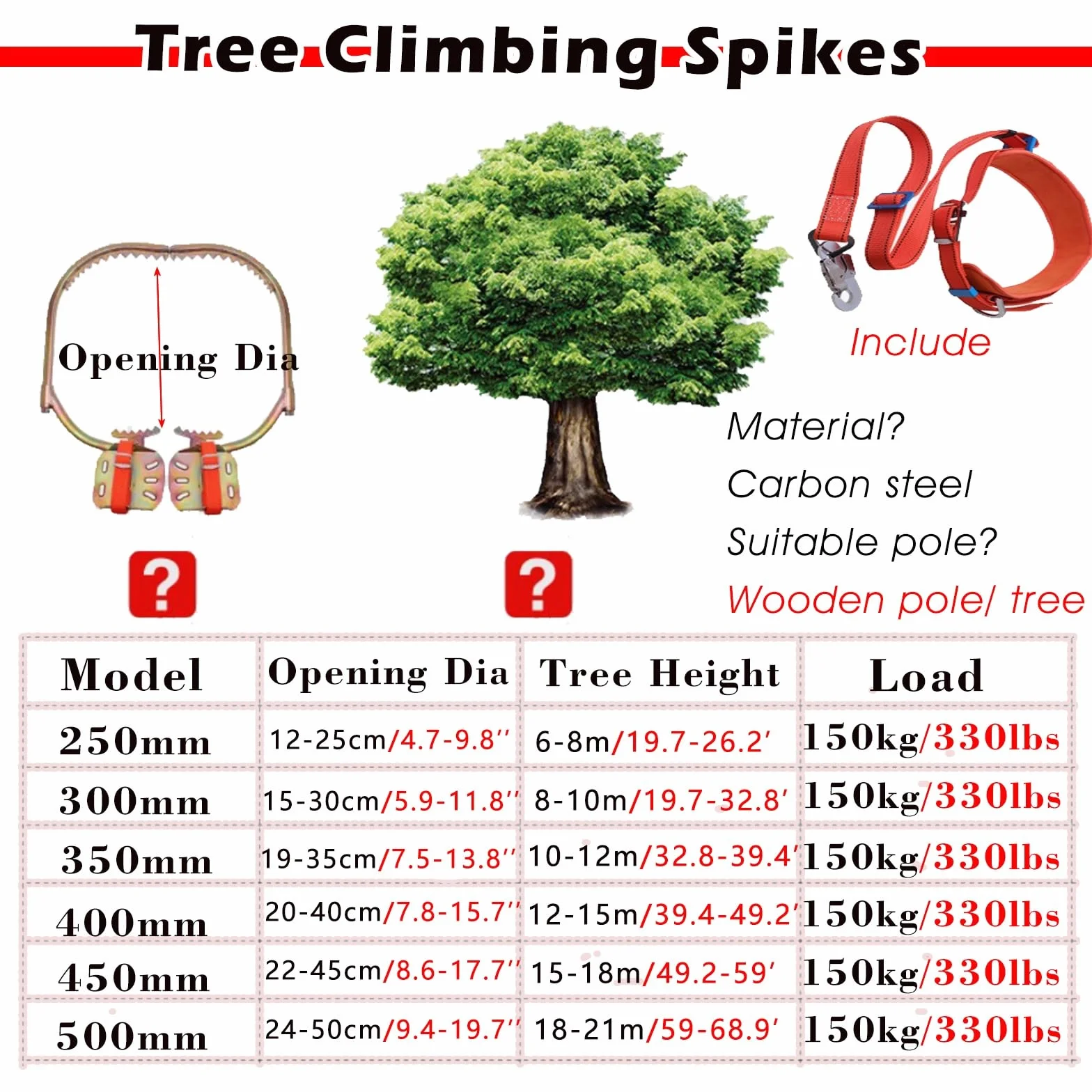 Kit para Trepar Árboles, Crampones Ajustables 500mm para Electricista