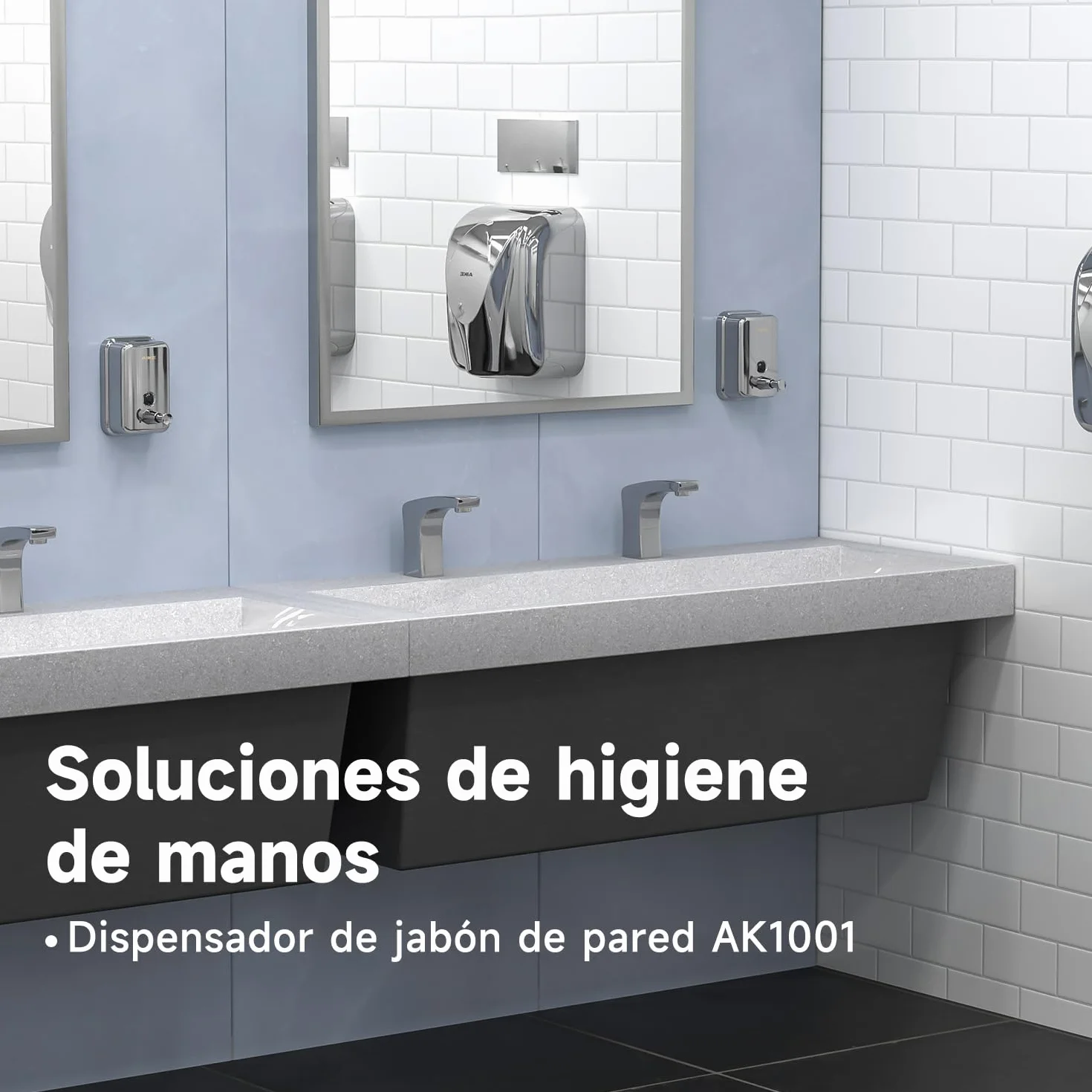 AIKE AK1001 Dispensador de Jabon de Manos, Comercial Dispensador de Jabón Pared de Acero Inoxidable Recargable (Pulido 500ML)