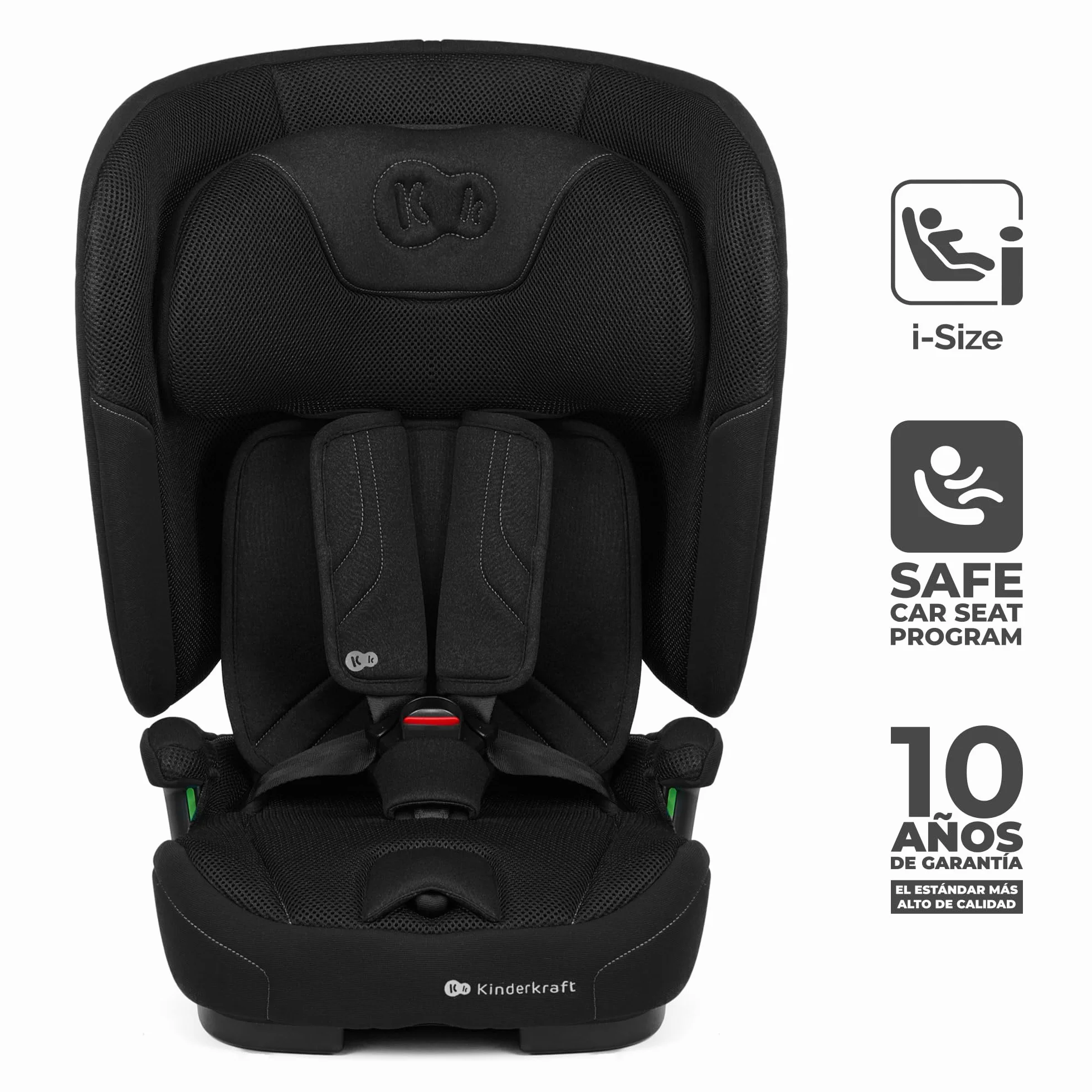 Kinderkraft FIX2GO Silla infantil i-size, 76-150 cm, base Isofix, Top Tether, sensores electrónicos, hasta aprox. 12 años, sistemas de seguridad, tapizados premium, reclinables, Negro