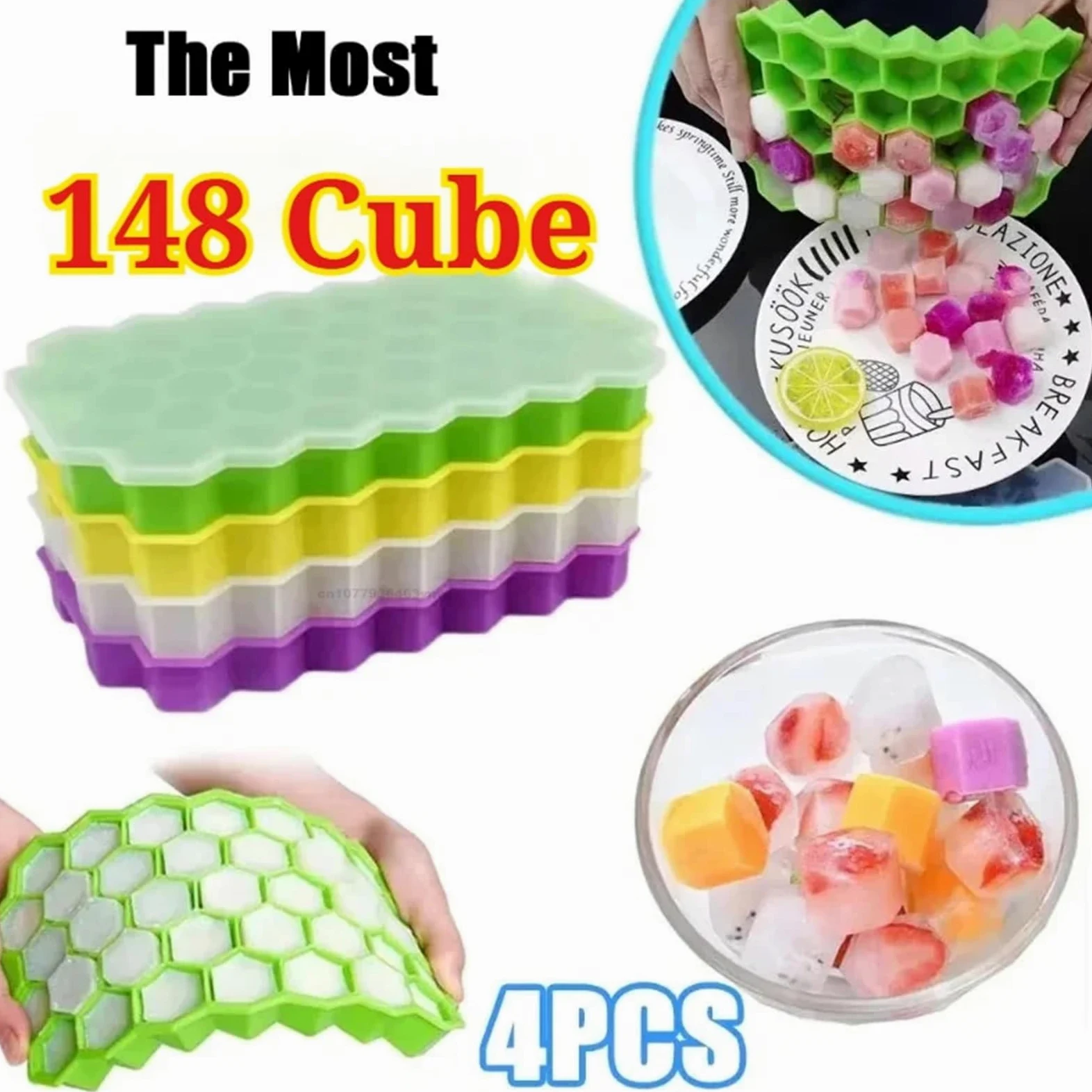 Molde Hielo Bandeja For Cubitos De Hielo 148 Rejillas Con Tapa Silicona For Refrigerador, Apta For Moldes Pequeños, Fácil Desmoldar Y For Clasificar