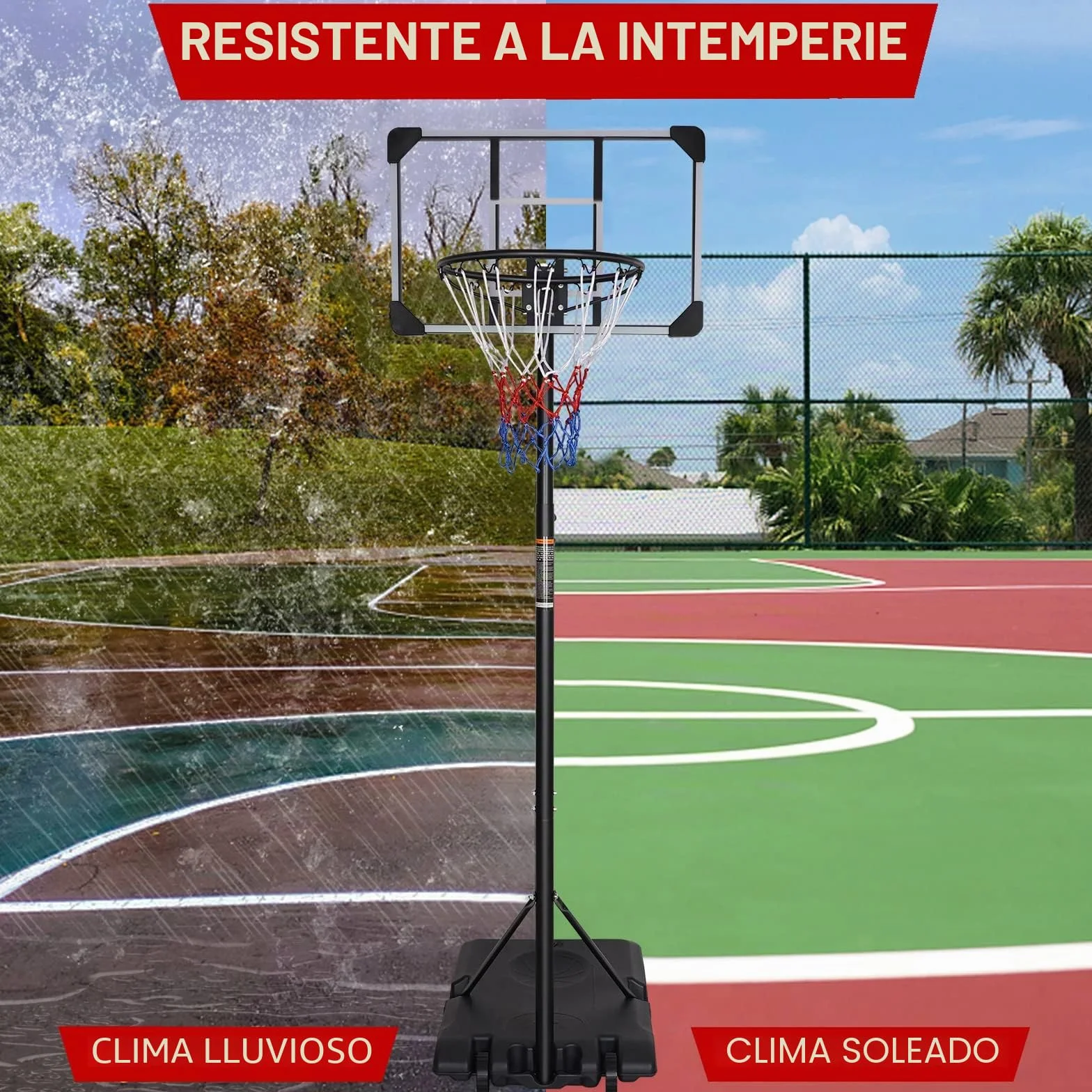 Aro de baloncesto portátil ajustable 7 pies tablero transparente 165-213 cm