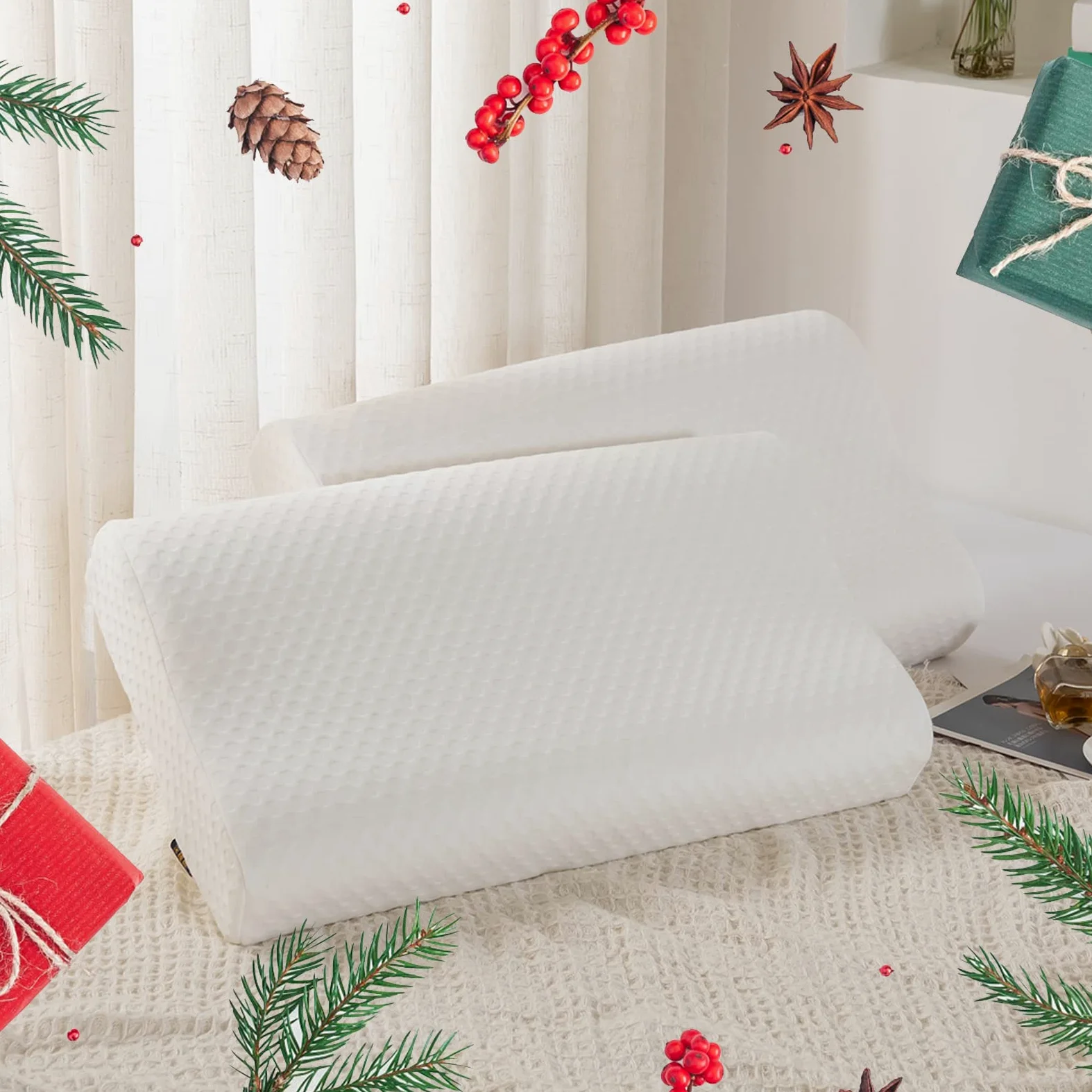 Good Nite Almohada de Espuma viscoelástica para el Contorno del Cuello, Almohada ortopédica Cervical ergonómica, Suave, Almohada Profunda para Dormir de Lado y Boca Arriba