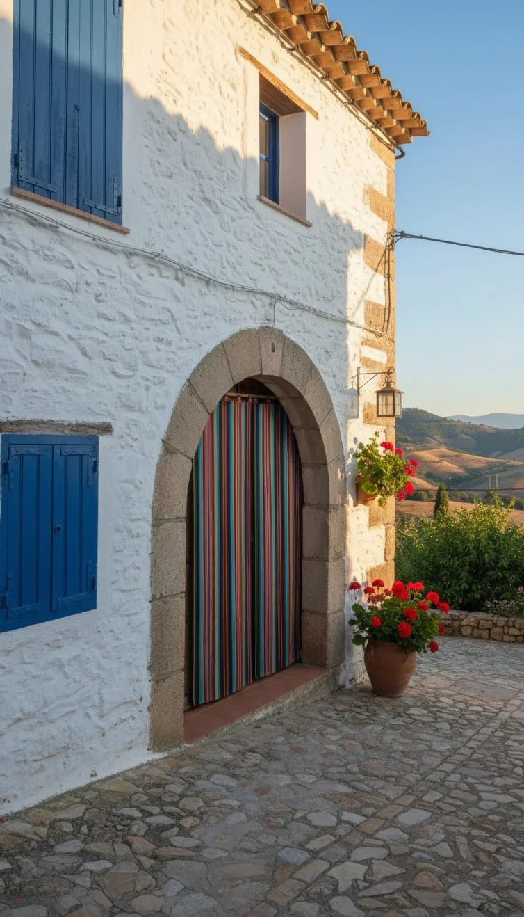 Milica Cortina Alpujarreña Jacquard Rústica 140x260 cm | Solo Cortina | Estilo Tradicional Español para Puerta y Ventana Exterior e Interior | Alta Resistencia y Fácil Instalación | Modelo Jarapa