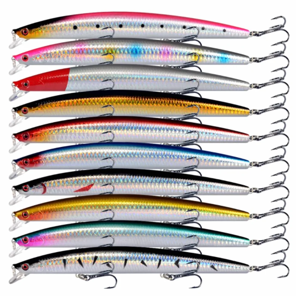 Señuelos de Pesca Minnow Spinning Lubina – Señuelos Spinning mar – Señuelos Artificiales de Pesca – Cebos Lucio/Black Bass/lubina – Pesca pantano y mar –10 Piezas – 18.5 cm y 23 Gramos