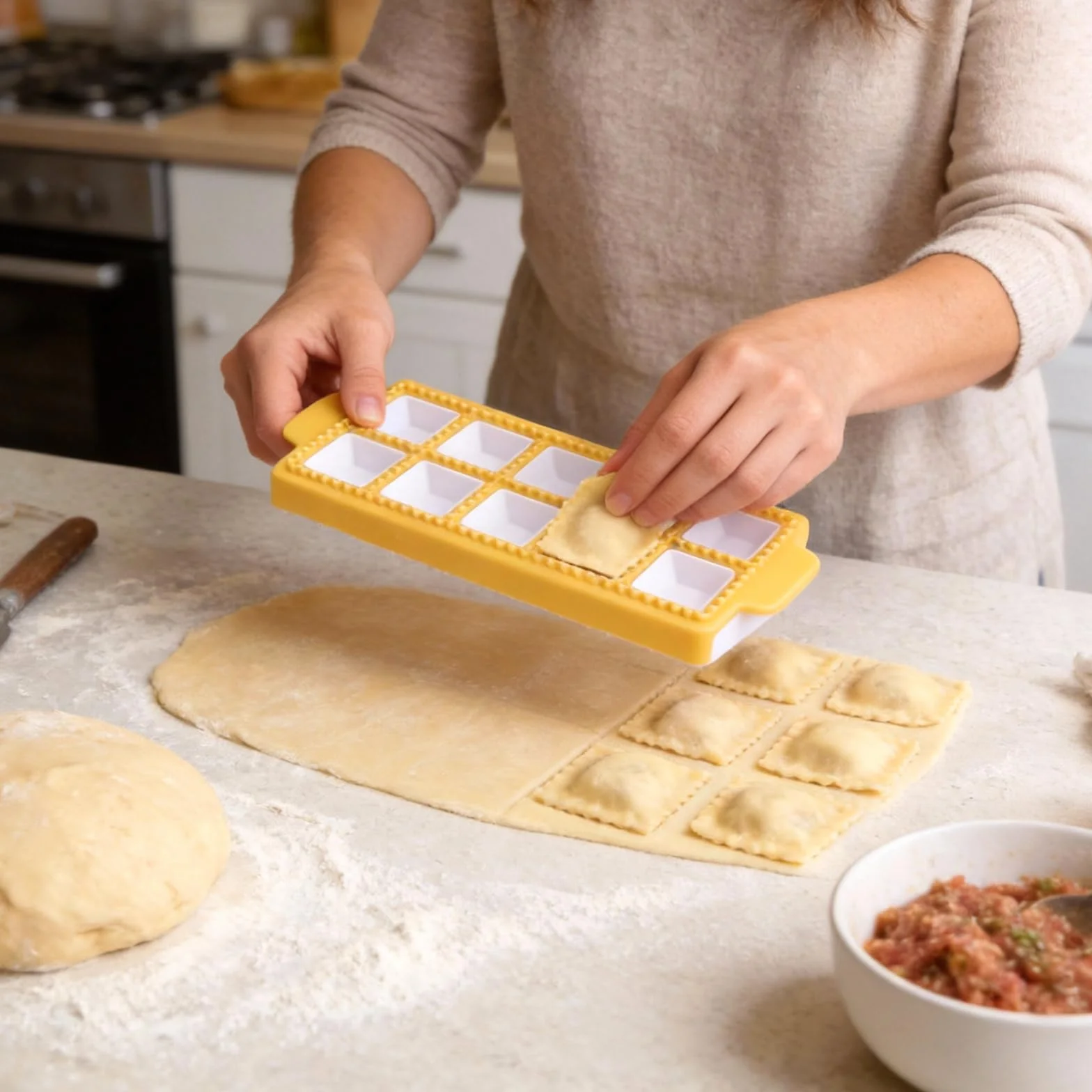 2 Piezas Molde de Plástico para Raviolis, Molde para Raviolis Redondos y Cuadrados, Molde de Raviolis Cuadrados, Moldes para Raiolis Molde de Tono Redondo para Pasta de Molde y Pasta a Presión