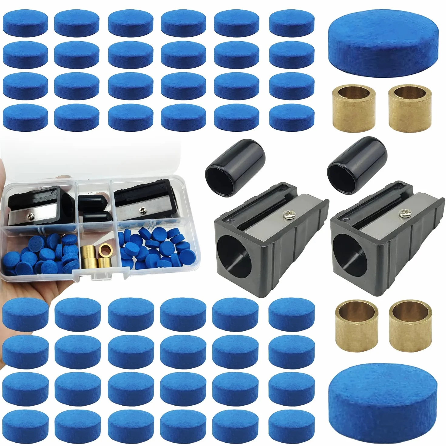 Kit de ajuste de taco de billar SHUIYUE, incluye puntas de taco, protector de taco de billar, afilador de punta de taco, ferrules de punta de taco, con caja de almacenamiento