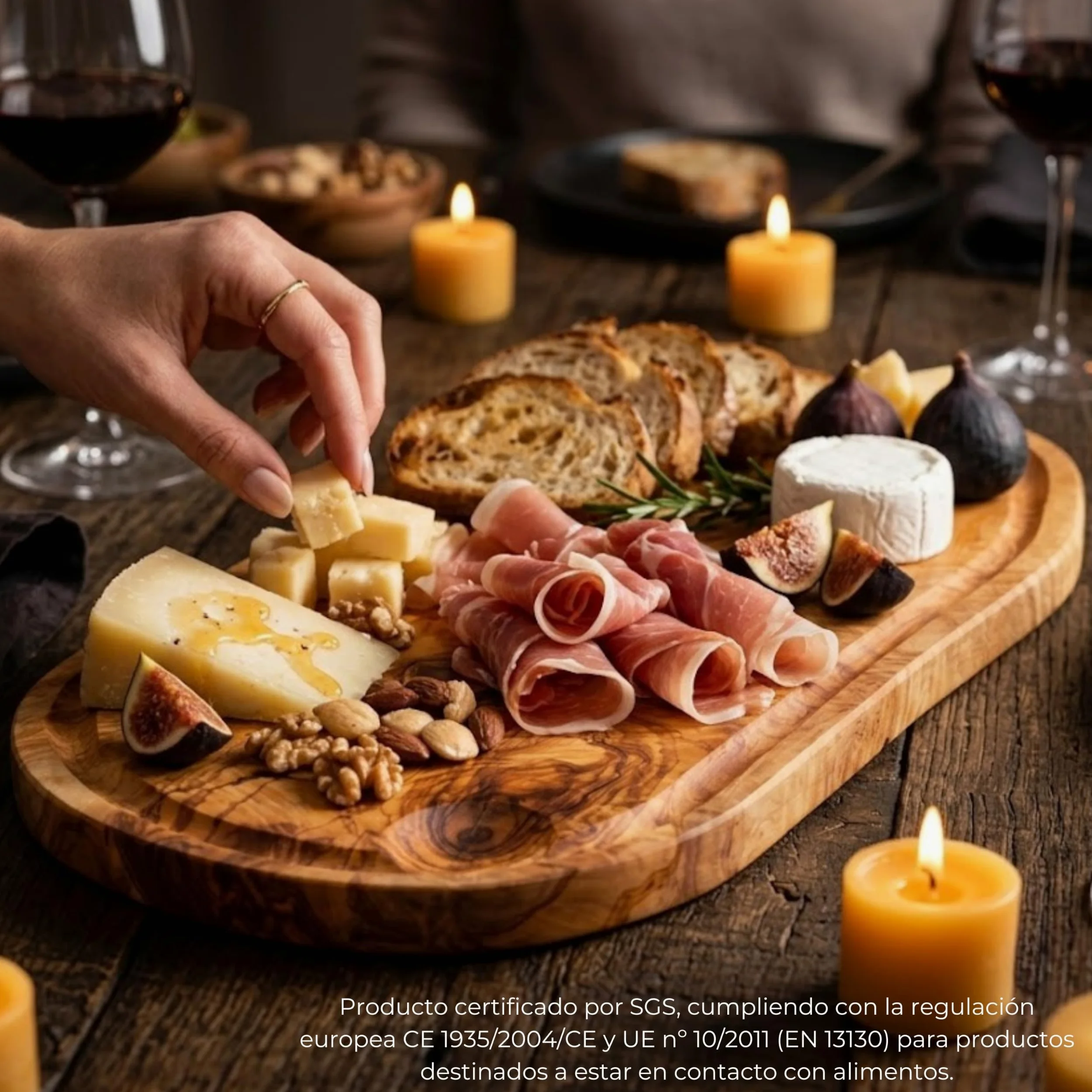 Erreke Tabla de Madera de Olivo Natural con Ranura, 43 x 21 cm, Uso Diario | Tabla Madera Cocina. Reversible con Canal para Jugos. Servir y Picar Carne Quesos. Estilo Mediterráneo. Para Cocina y Mesa