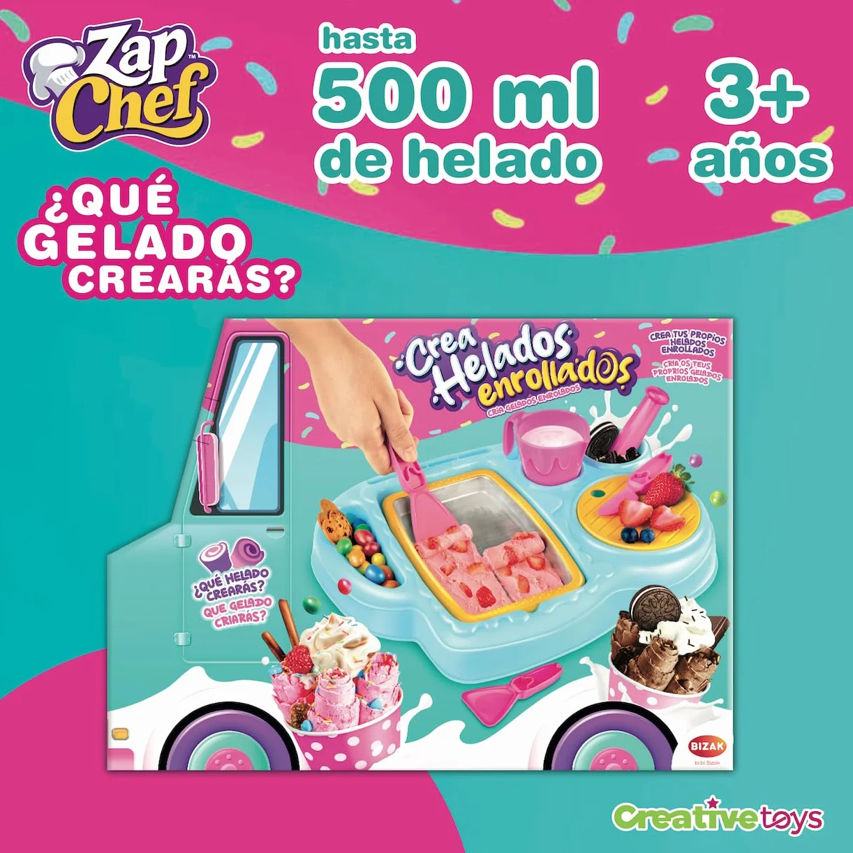 Bandai Zap Chef Fábrica Helados | Placa Metal con 2 Espátulas de Plástico | Máquina Rollos Caseros en Color Azul y Blanco | Kit Cocina Creativa Infantil 1 Unidad