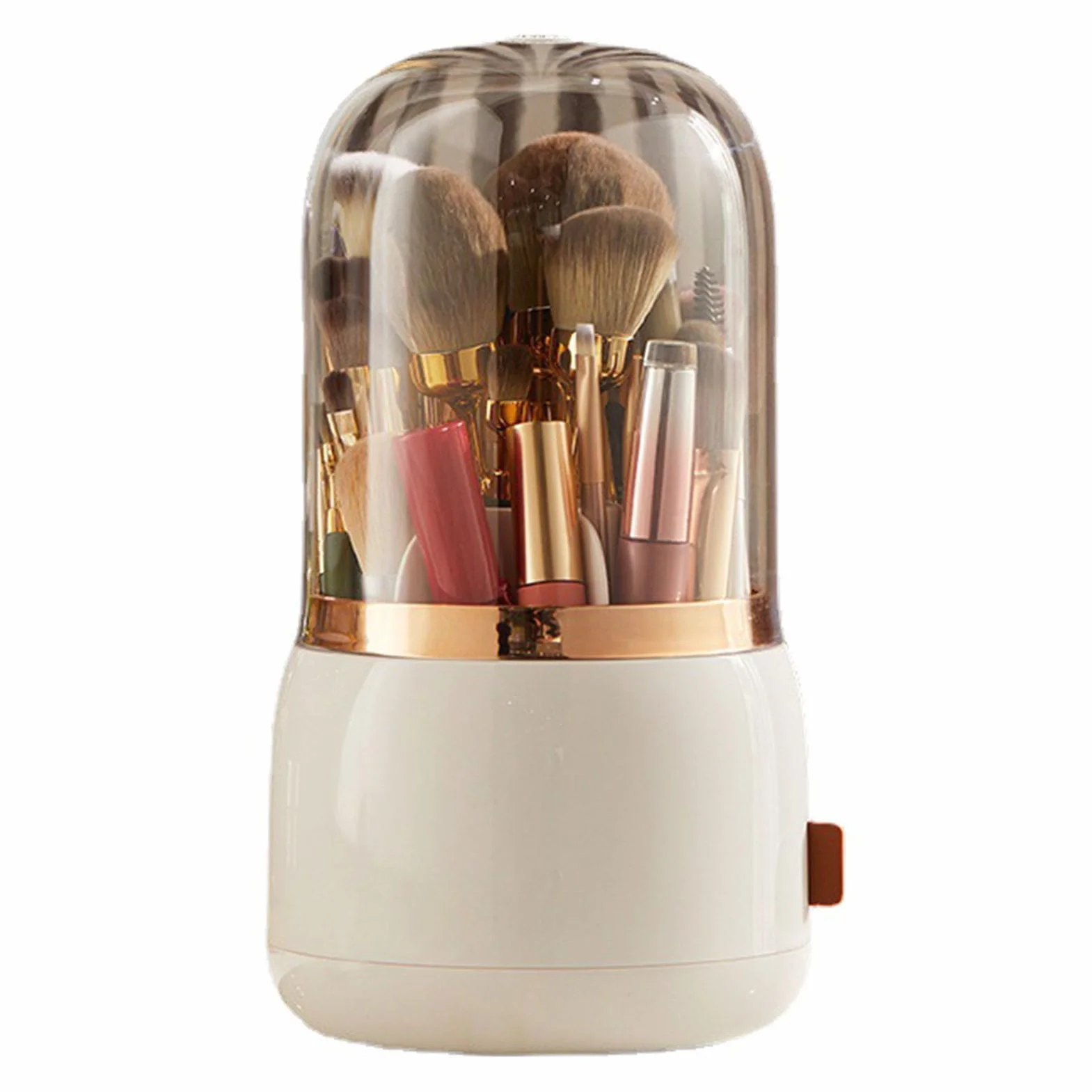 Soporte para brochas de maquillaje, organizador de herramientas cosméticas con tapa, organizador de brochas de maquillaje giratorio 360 para encimera de baño y tocador (Blanca)