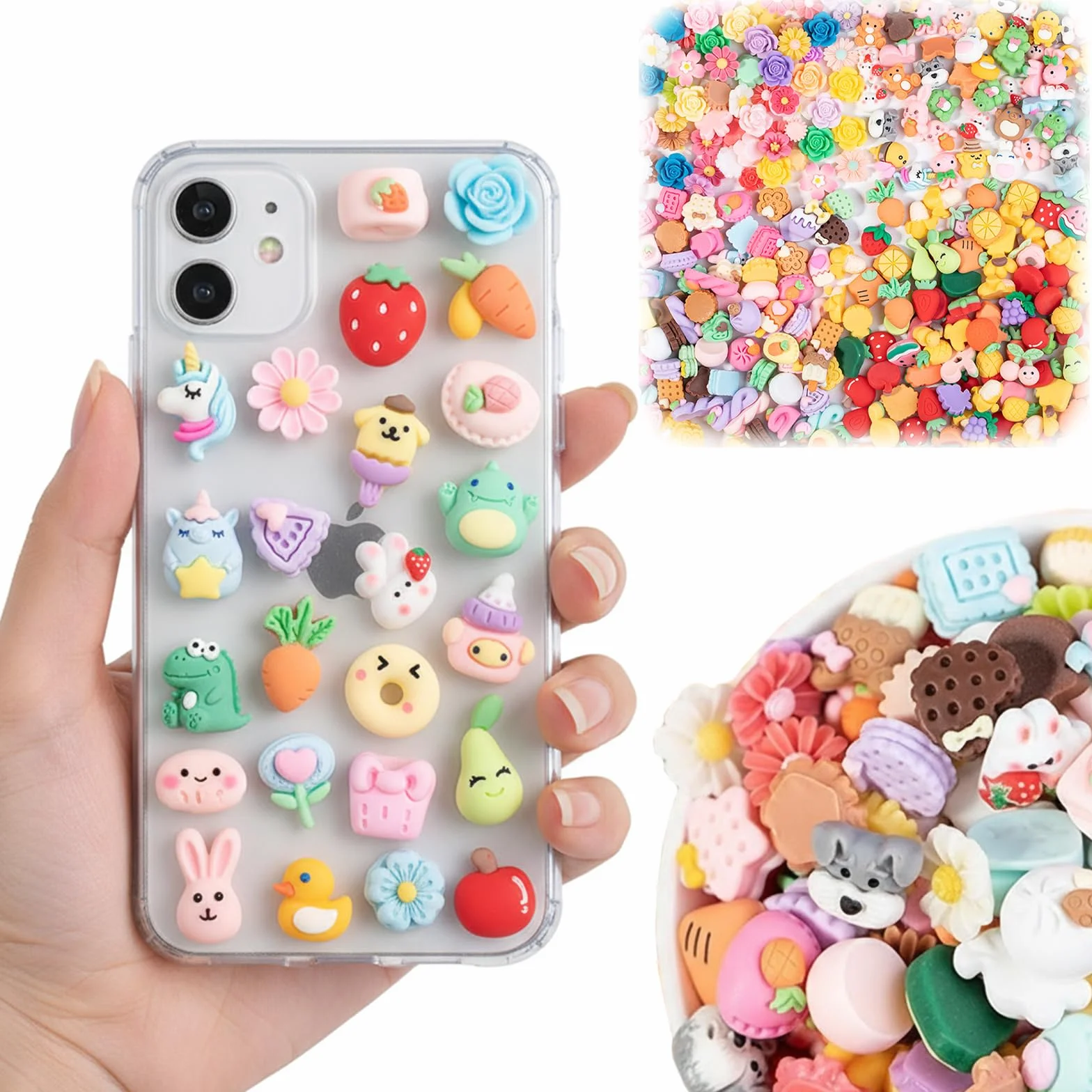 110Piezas Conjunto Mixto Resina, Adornos de Slime Multicolor, Kawaii Abalorios de Resina de Postres/Frutas/Animales/Flores, Lindos Abalorios de resina para Hacer Manualidades, Estilo aleatorio