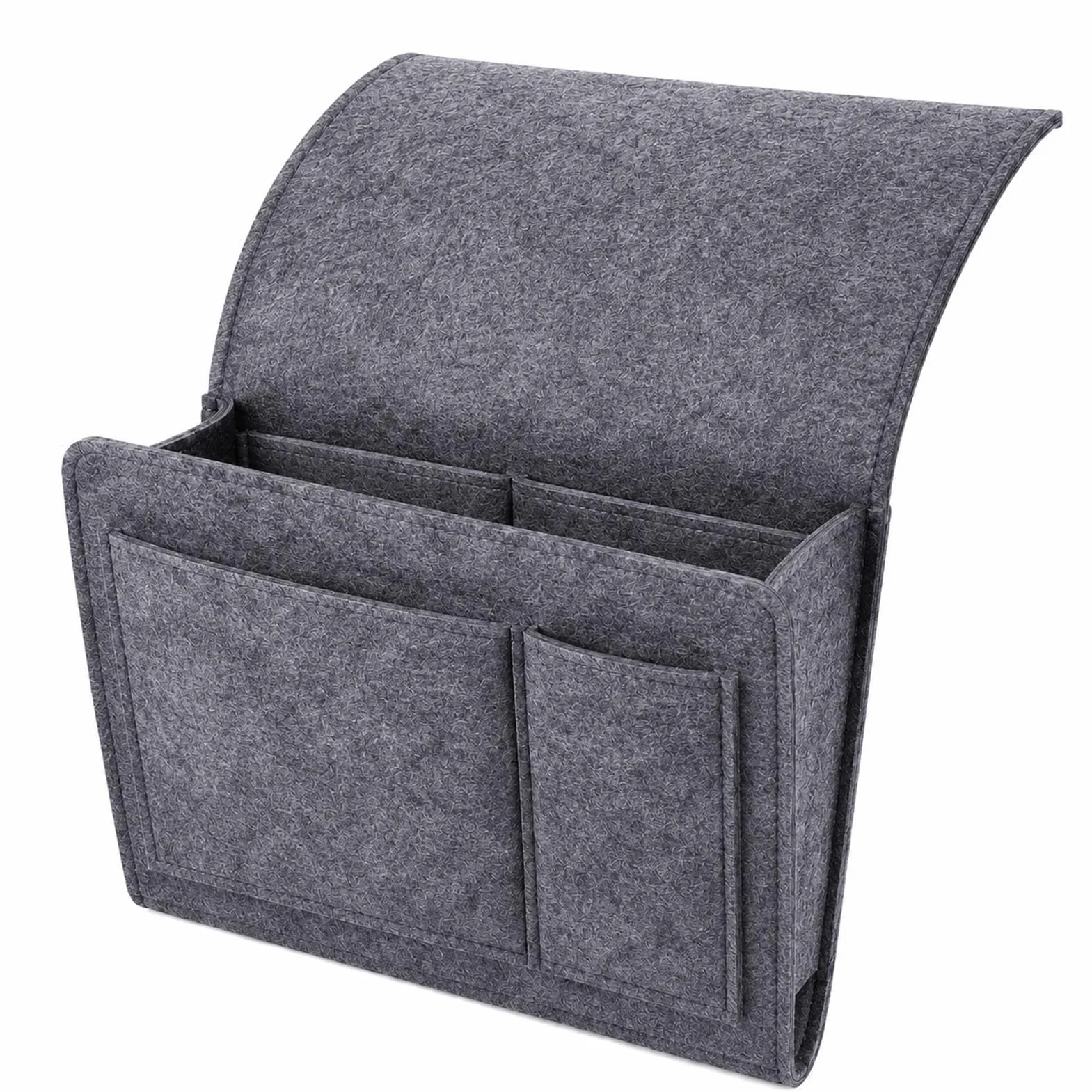 jiucare Organizador de cama de fieltro gris oscuro, bolsillo organizador lateral para cama con 5 compartimentos, porta mandos, móvil, gafas, cables, libros, tablet y accesorios para el dormitorio