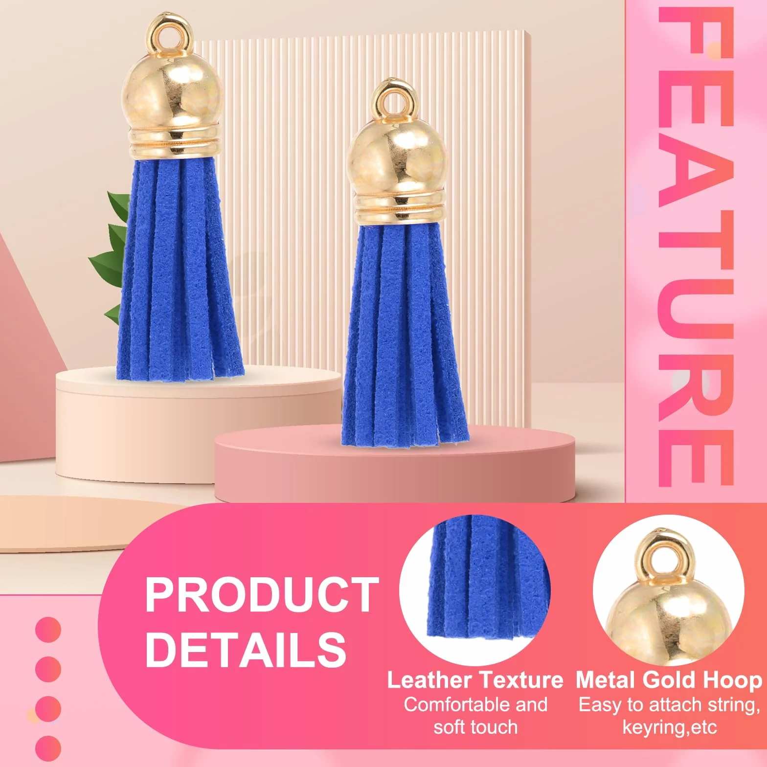 PATIKIL Borlas Cuero 1,5 Pulgadas, 30 Piezas borlas Gamuza sintética con Tapa Dorada para Llavero, Manualidades, decoración, Bolsos, Pulseras, fabricación Joyas, Llavero, Azul