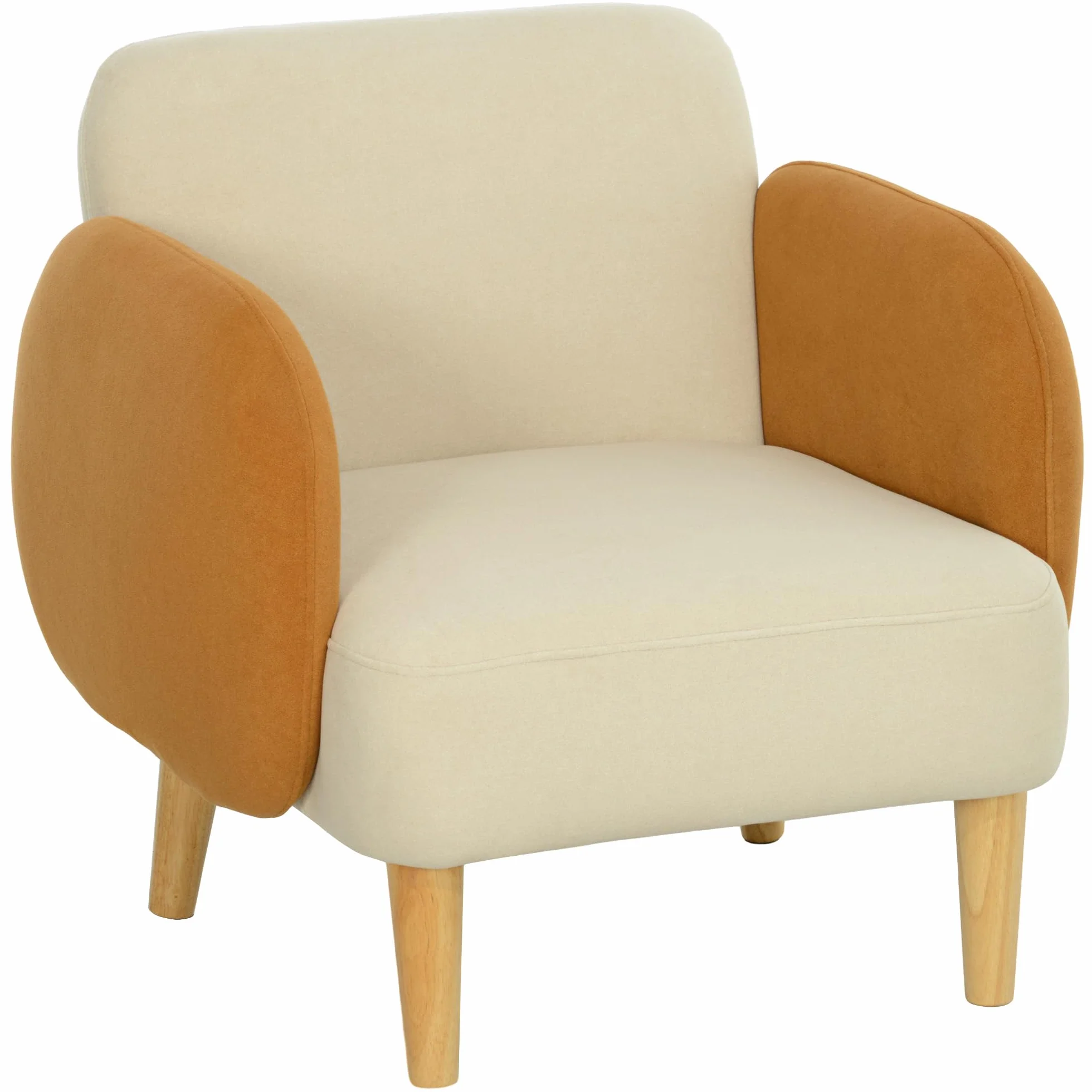 HOMCOM Sillón de Salón Nórdico Butaca para Dormitorio con Reposabrazos y Patas de Madera Sofá Individual Carga 120 kg para Oficina Sala de Estar Beige y Ocre