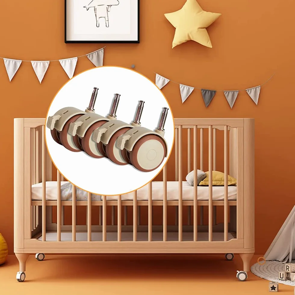 Rueda Universal Cuna de Madera Maciza, Conjunto de Ruedas con Freno para Bebés, Accesorios de Cama 4 Piezas