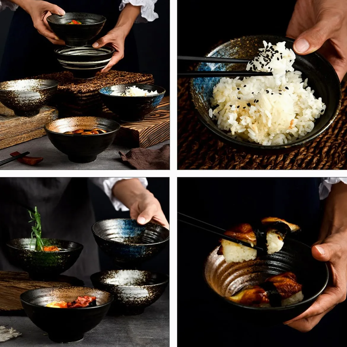 ABOOFAN Cuencos de Cerámica Juego de Surtidos Color Aleatorio Estilo Japonés Fácil de Limpiar y Apto para Comidas Frías o Calientes para Ramen y Sopa