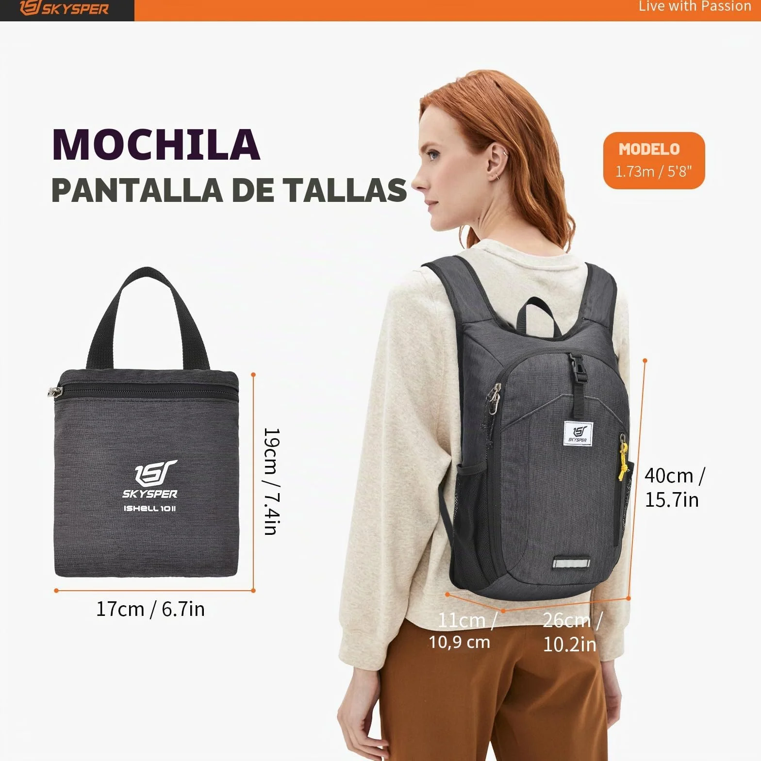 SKYSPER Mochila Plegable Ultraligera 10L, Mochila de Viaje Pequeña para Hombre Mujer Senderismo