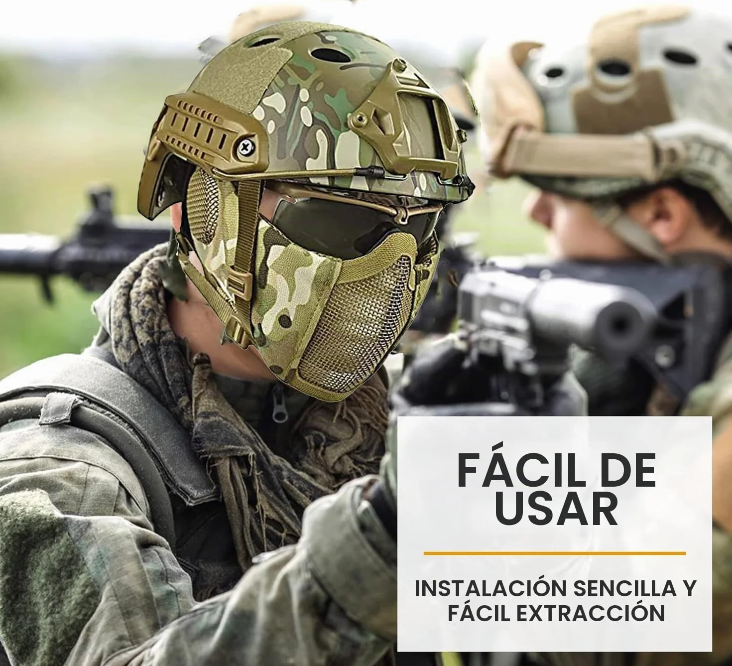 Casco Táctico Fast MH con Protección Auditiva Plegable y Máscara de Malla para Airsoft Paintball CS