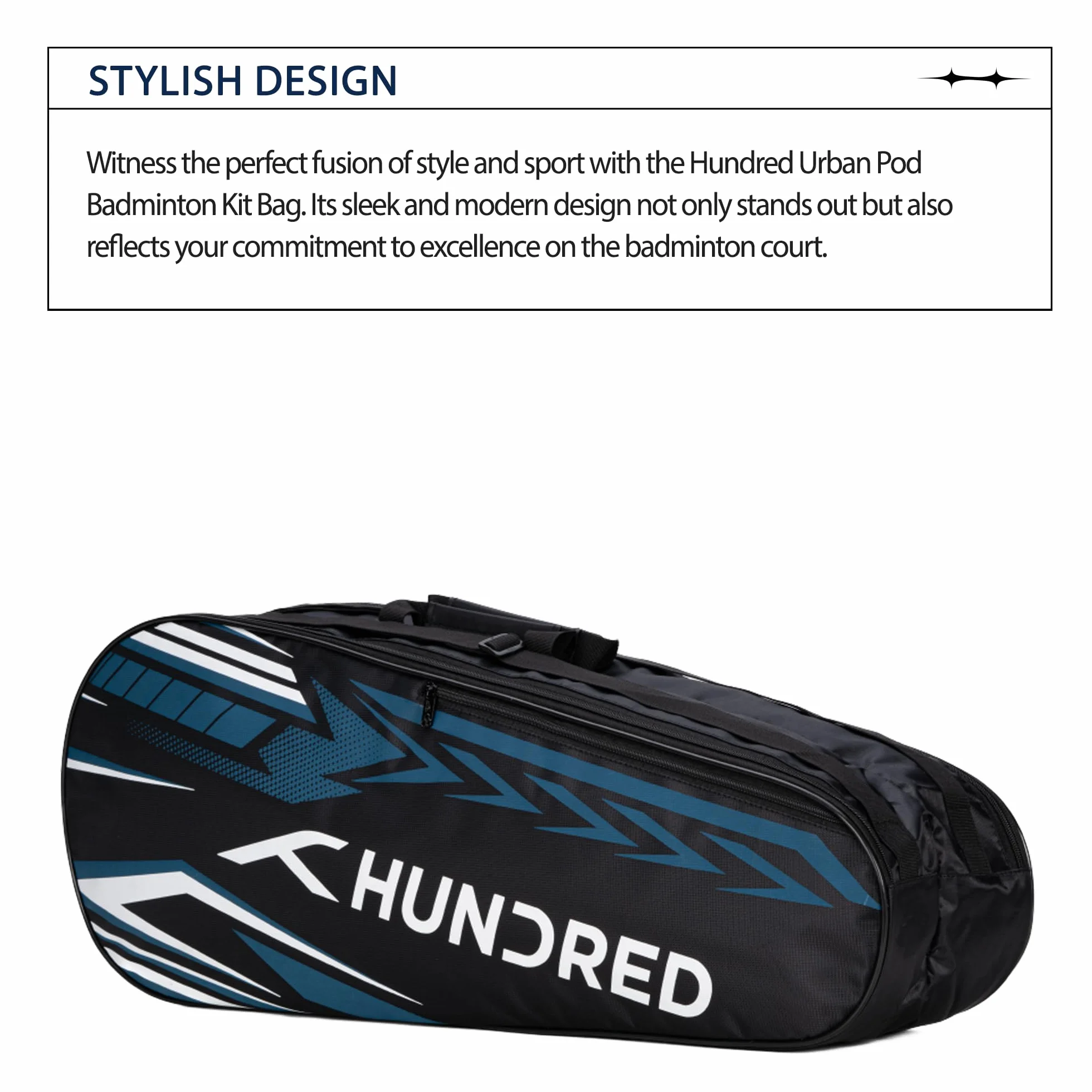HUNDRED Urban Pod Badminton Kit-Bag 3 Spacious Compartments Double Zipper Closure