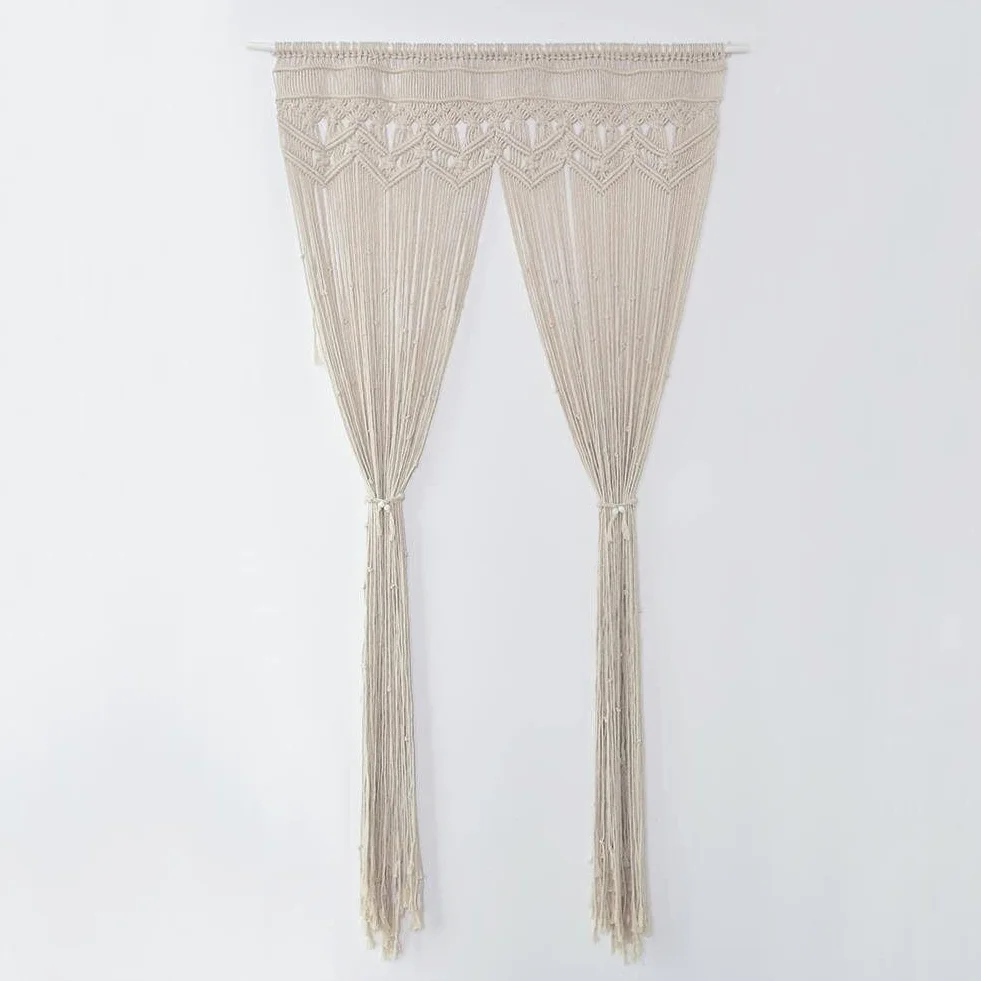 Cortina de Hilos Tejida a Mano, Hilo de algodón, para Puerta, decoración de Fondo de Boda, Cortina de Fondo de Puerta