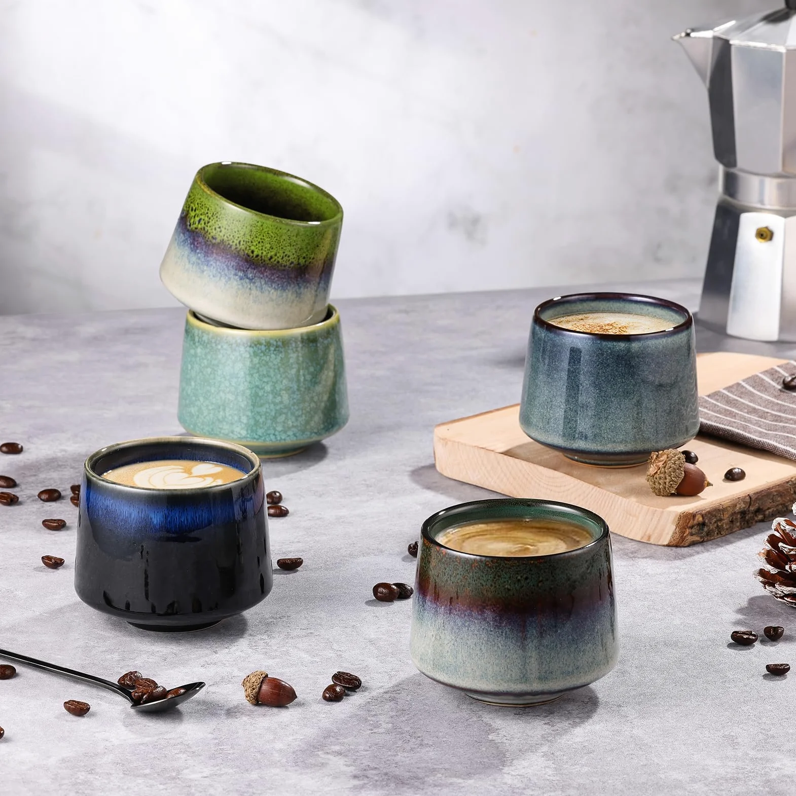 ecooe Tazas de capuchino, taza de café de porcelana de 200 ml, juego de tazas de té de capuchino de cerámica, para mujeres, hombres, mejor amiga, pareja