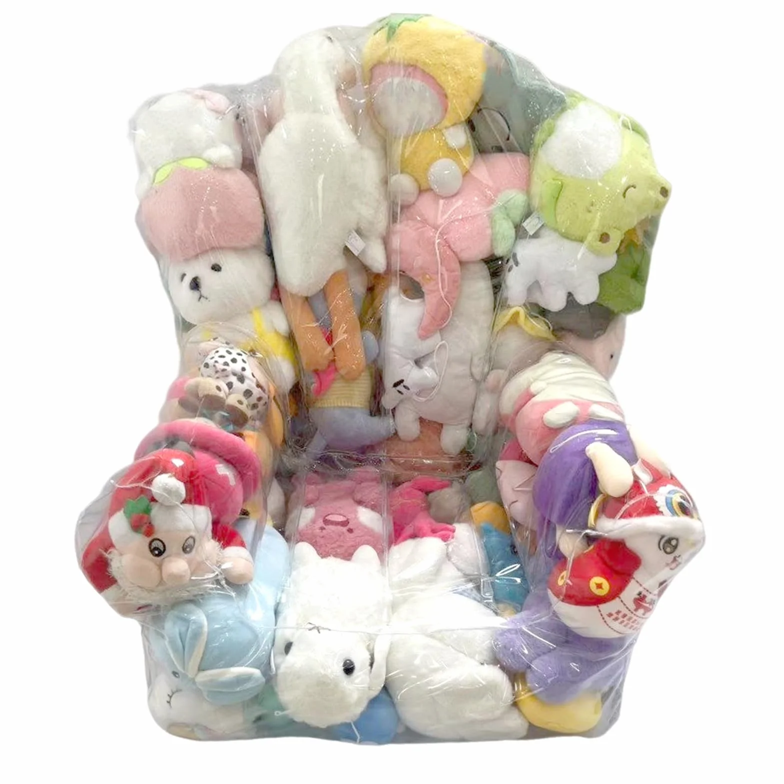 Almacenamiento De Peluches Puf - Saco Almacenamiento Peluches Transparente,Gran Sofá con Cremallera para Sala Cuarto Juego Aula Niños Niñas Jóvenes Preescolar