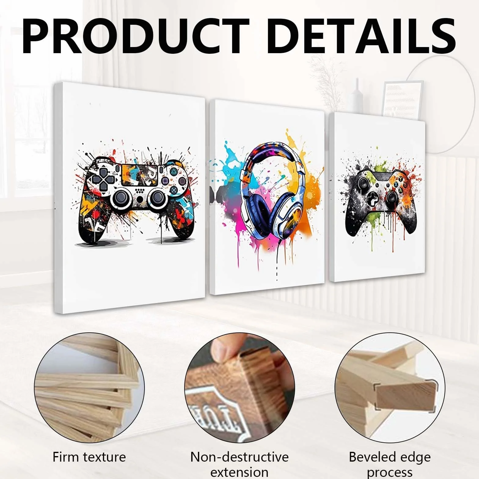 Póster de Juegos con Marco 3PCS Imágenes de Habitación Juvenil Decorativos de Pared