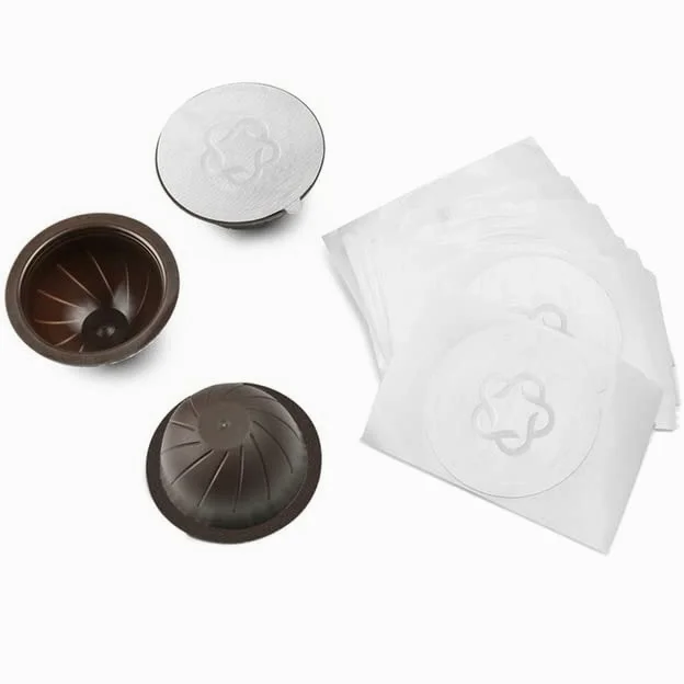 Cápsula de Taza de Filtro de café Recargable desechable para Taza de cápsula de café Nespresso Vertuo 120 Papel de Aluminio (Color : Brown Silver)