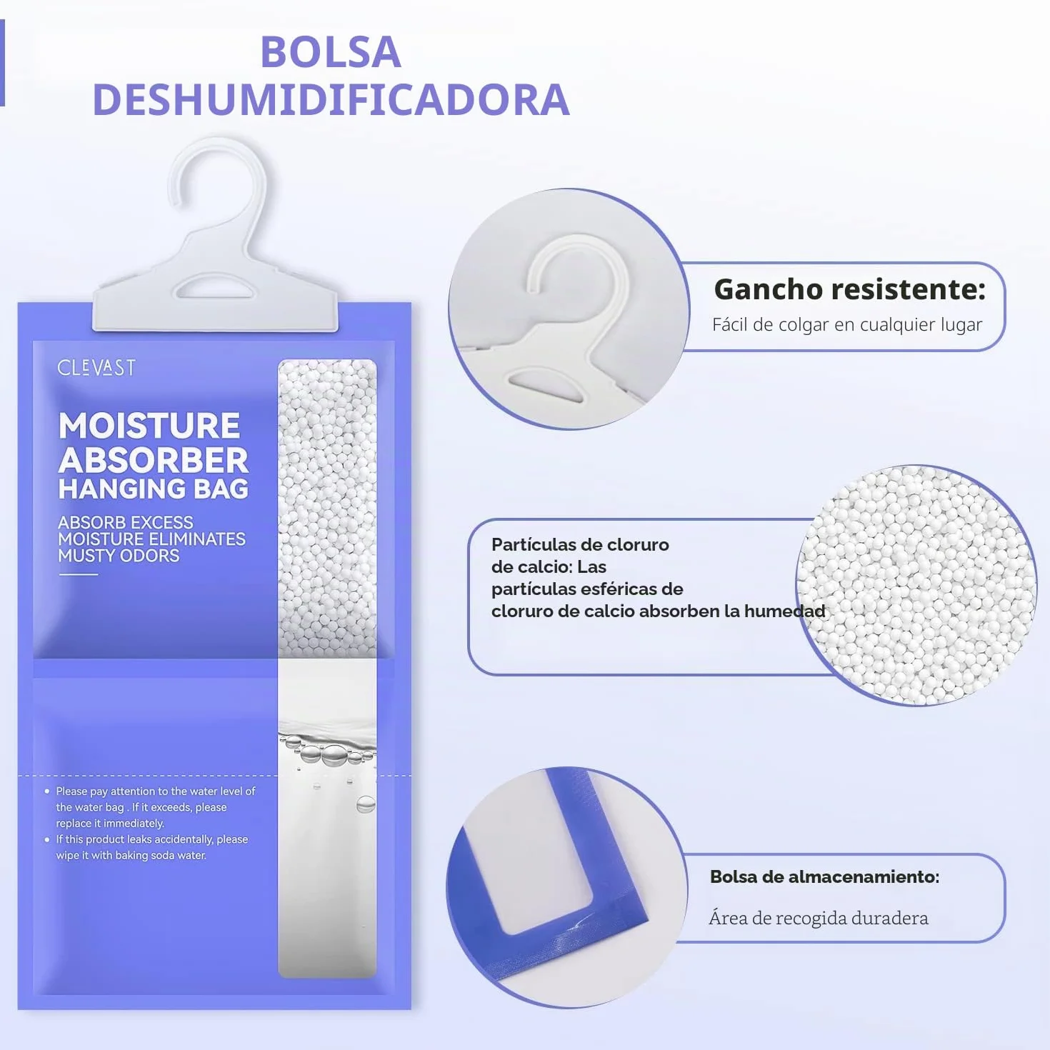 CLEVAST Bolsas Antihumedad para Colgar de 230g, Absorbente de Humedad para Armarios, Deshumidificador para Ropa, Zapateros, Baño, Cocina, Garaje, Sótano y Caravana, Protege contra Moho y Humedad (5)